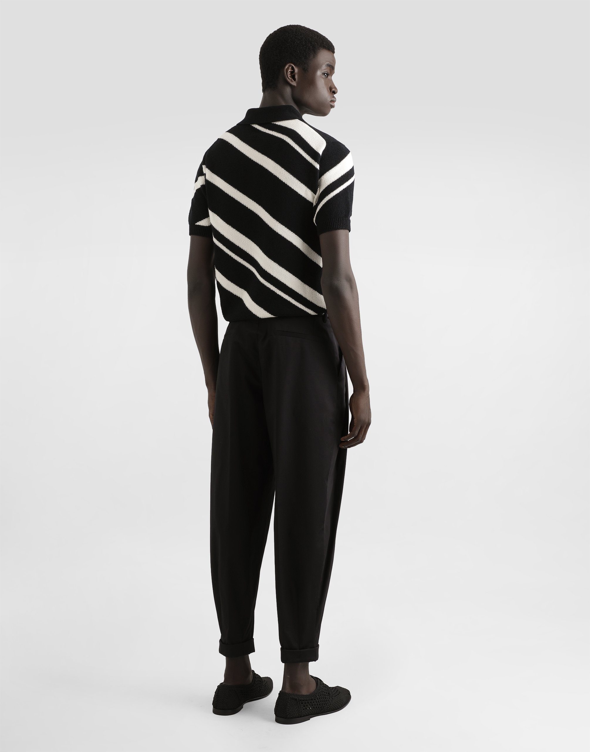 Short-sleeved cotton polo-shirt with striped inlay