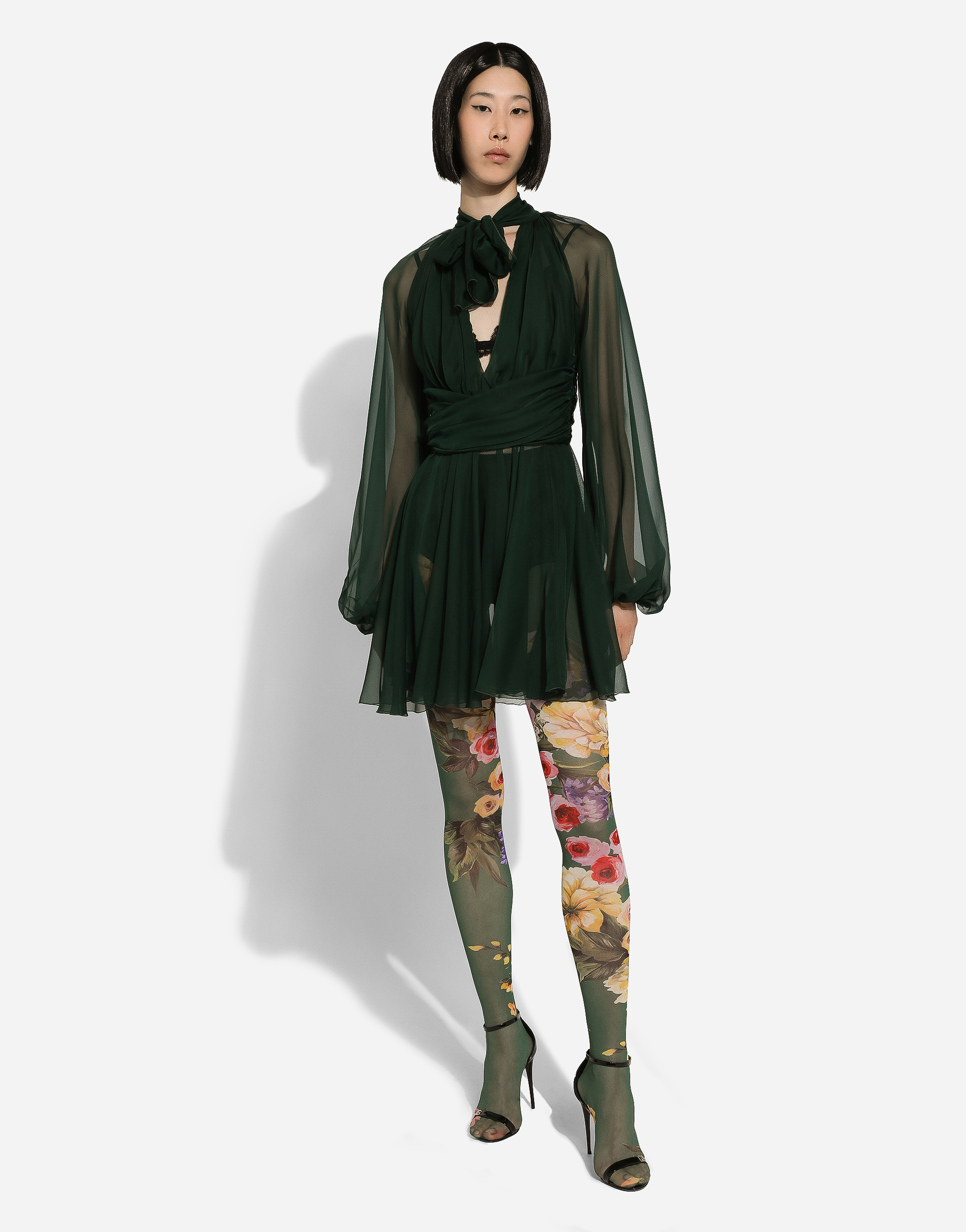 Shop Dolce & Gabbana Short Chiffon Dress In Green