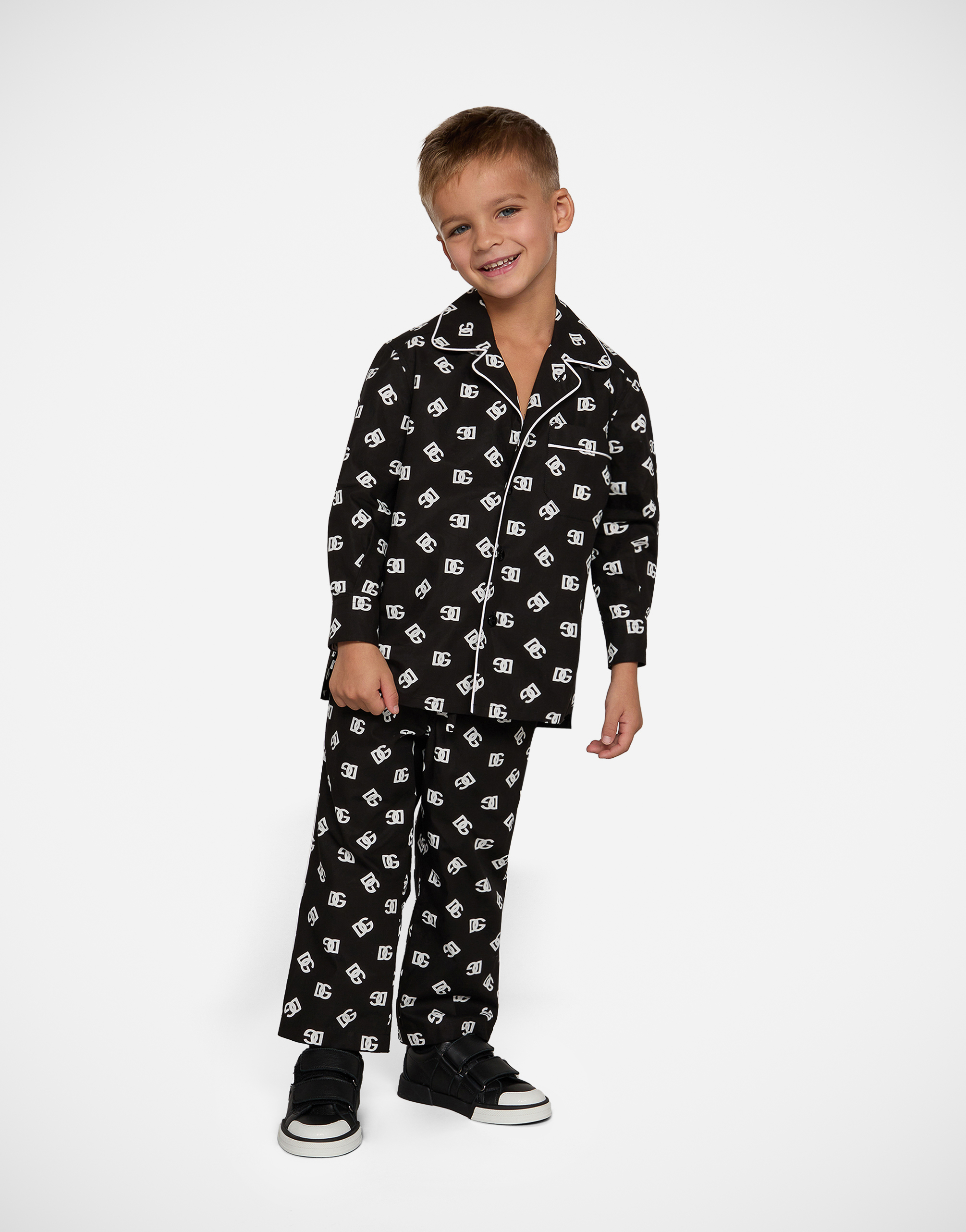 Shop Dolce & Gabbana Poplin Pajama Shirt With Dg Logo Print In Multicolor