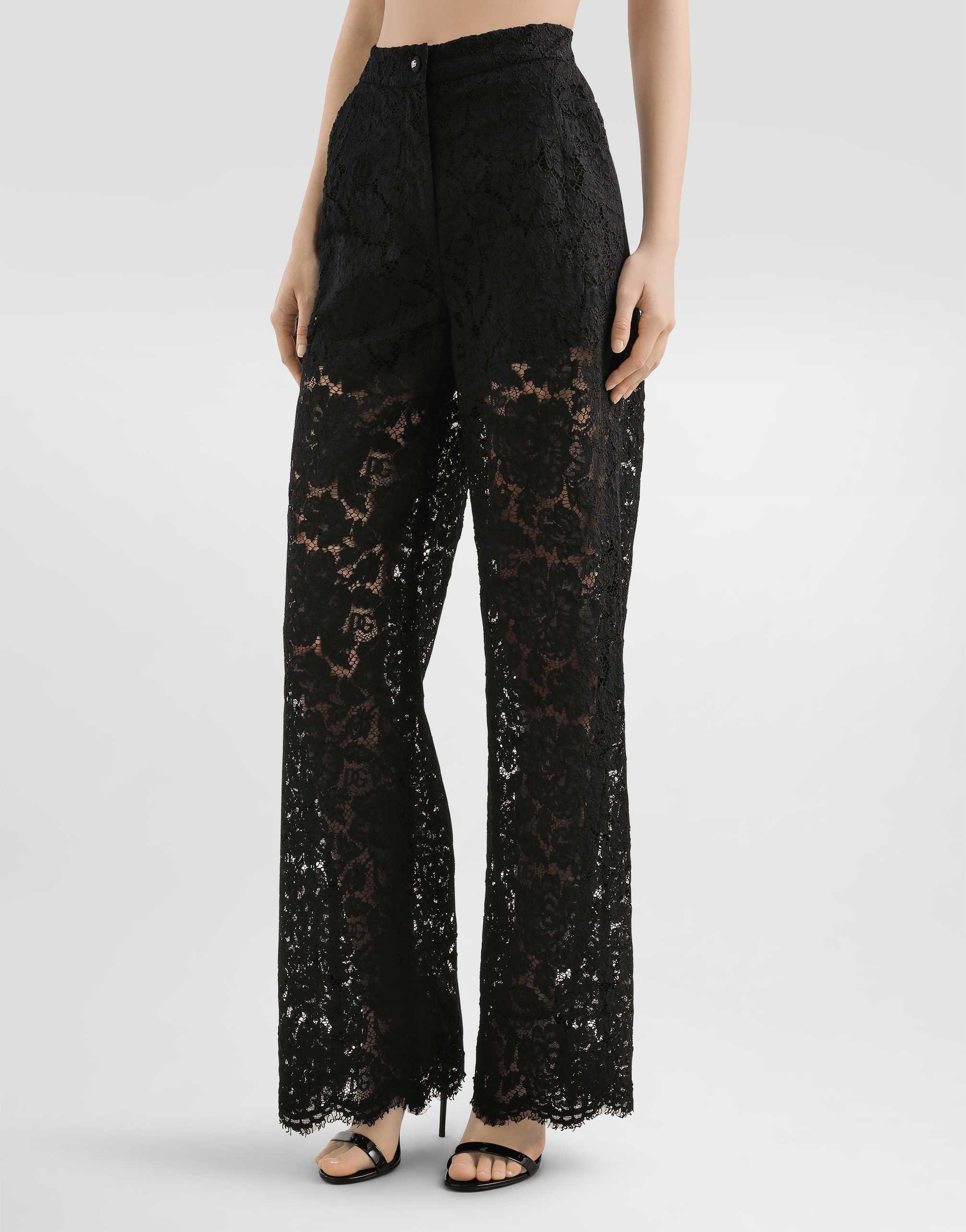 Flared branded stretch lace pants