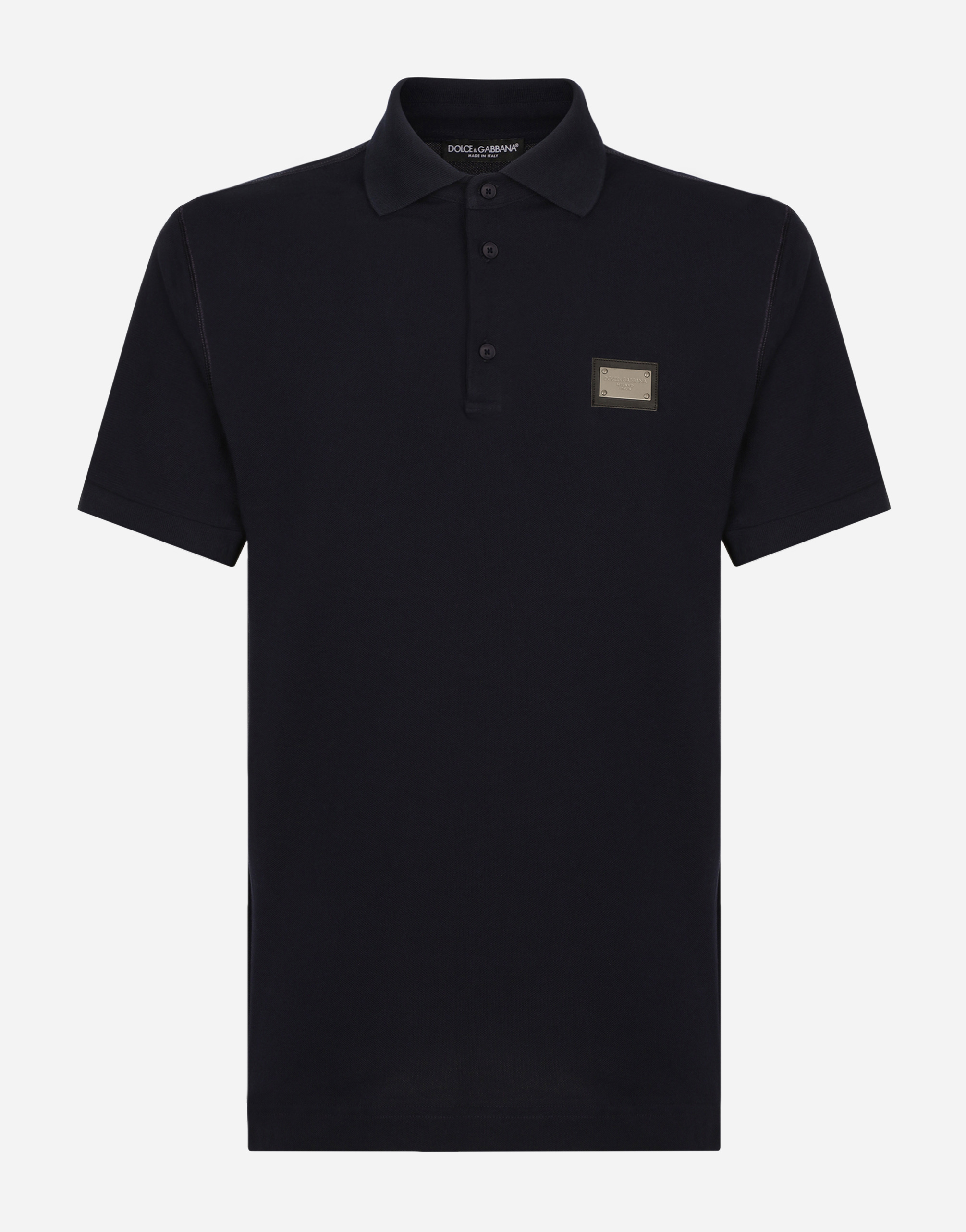 Shop Dolce & Gabbana Cotton Piqué Polo-shirt With Branded Tag In Blue