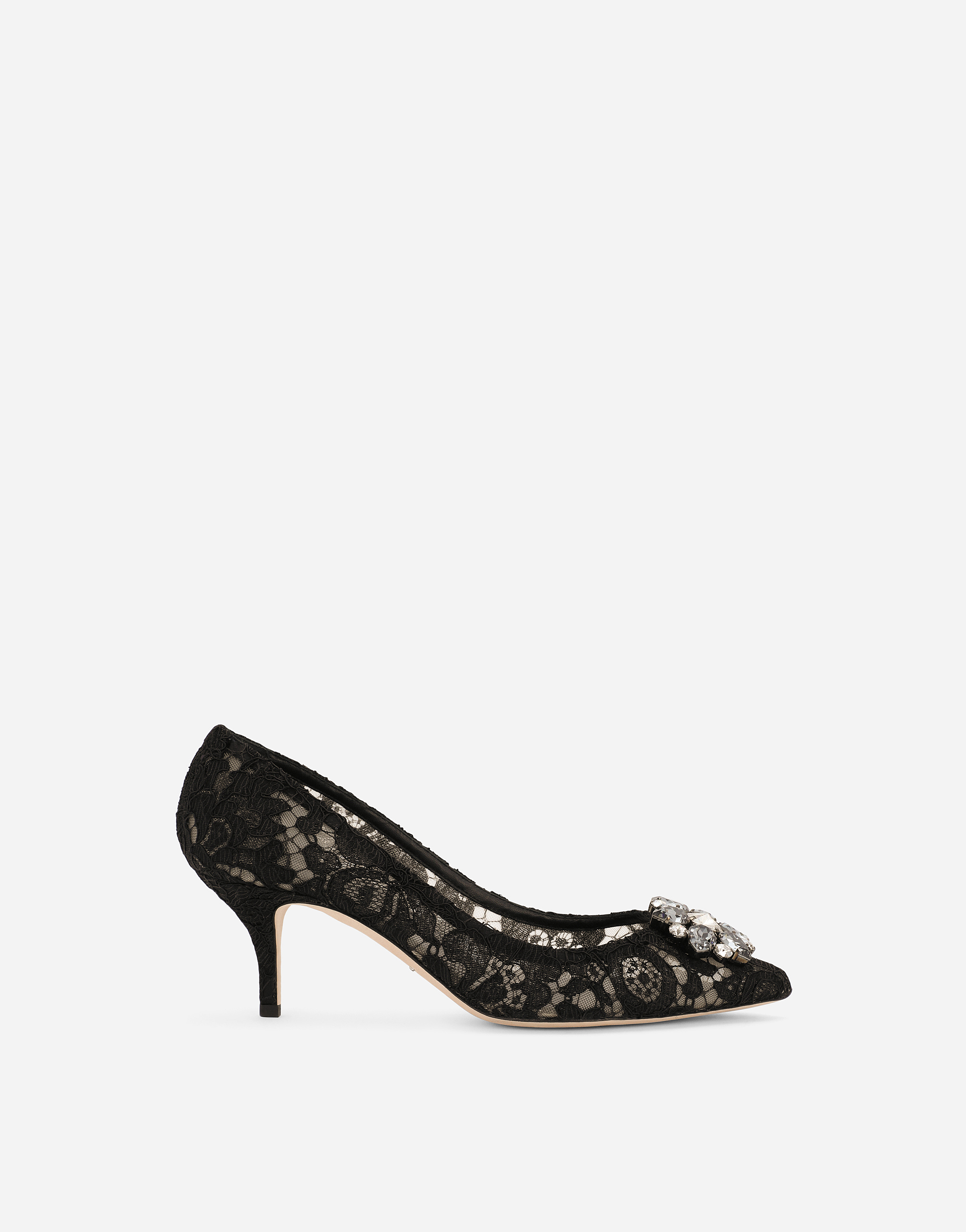 Dolce & Gabbana Female Black Lace Rainbow Pumps With Brooch Detailing - Woman Pumps And Slingback Lace Size 36.5