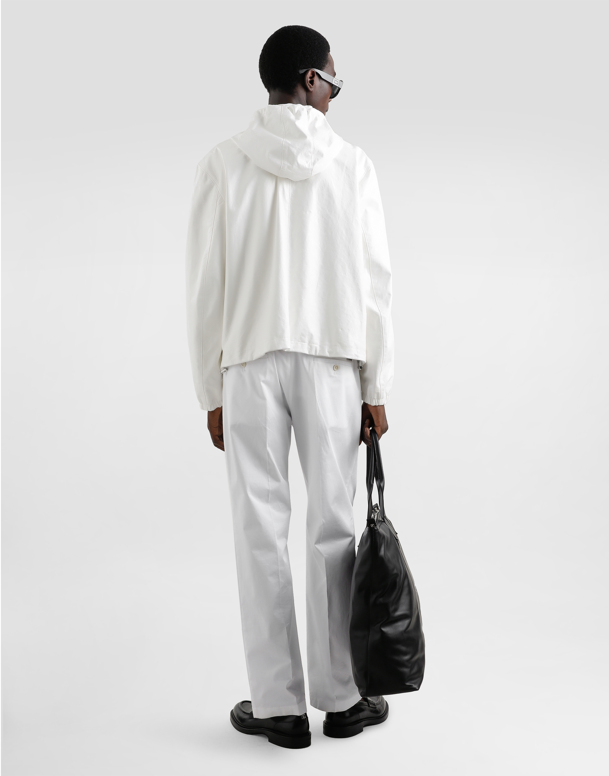 Dolce & Gabbana Leather And Fabric Jacket With Reversible Hood In White