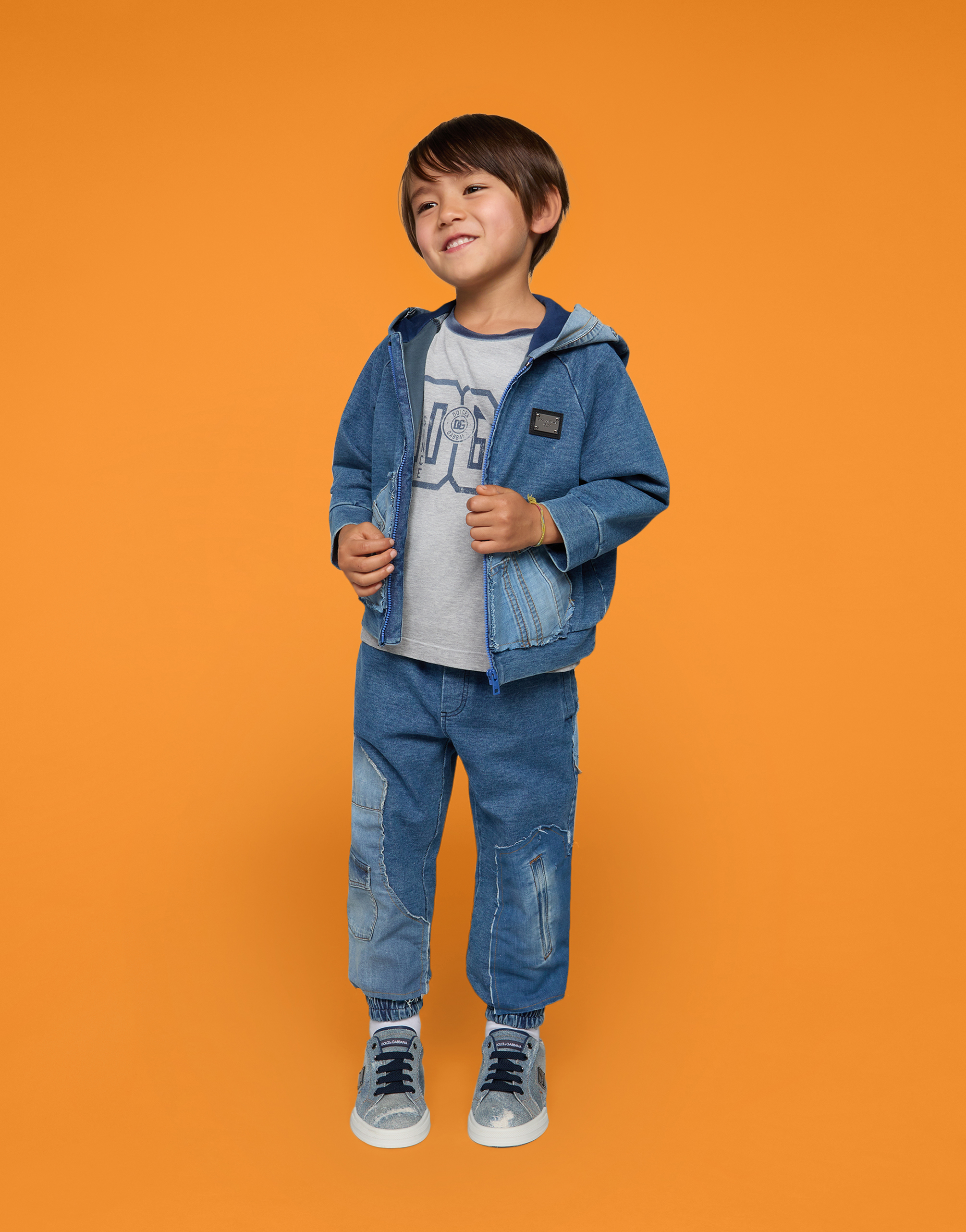 DOLCE & GABBANA ZIP-UP STRETCH JERSEY DENIM HOODIE