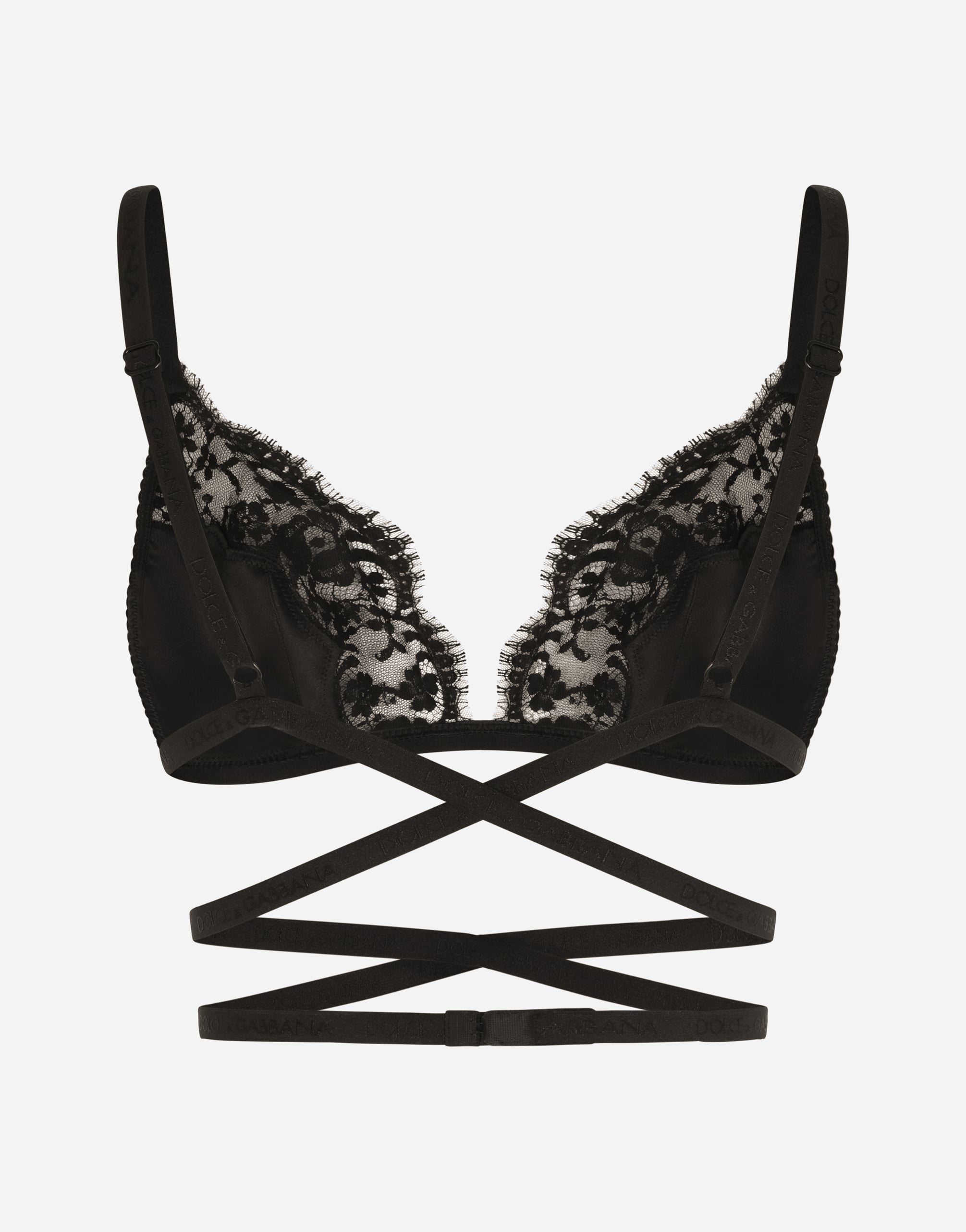 Dolce & Gabbana Crossover-strap Laced Triangle-bra In Black