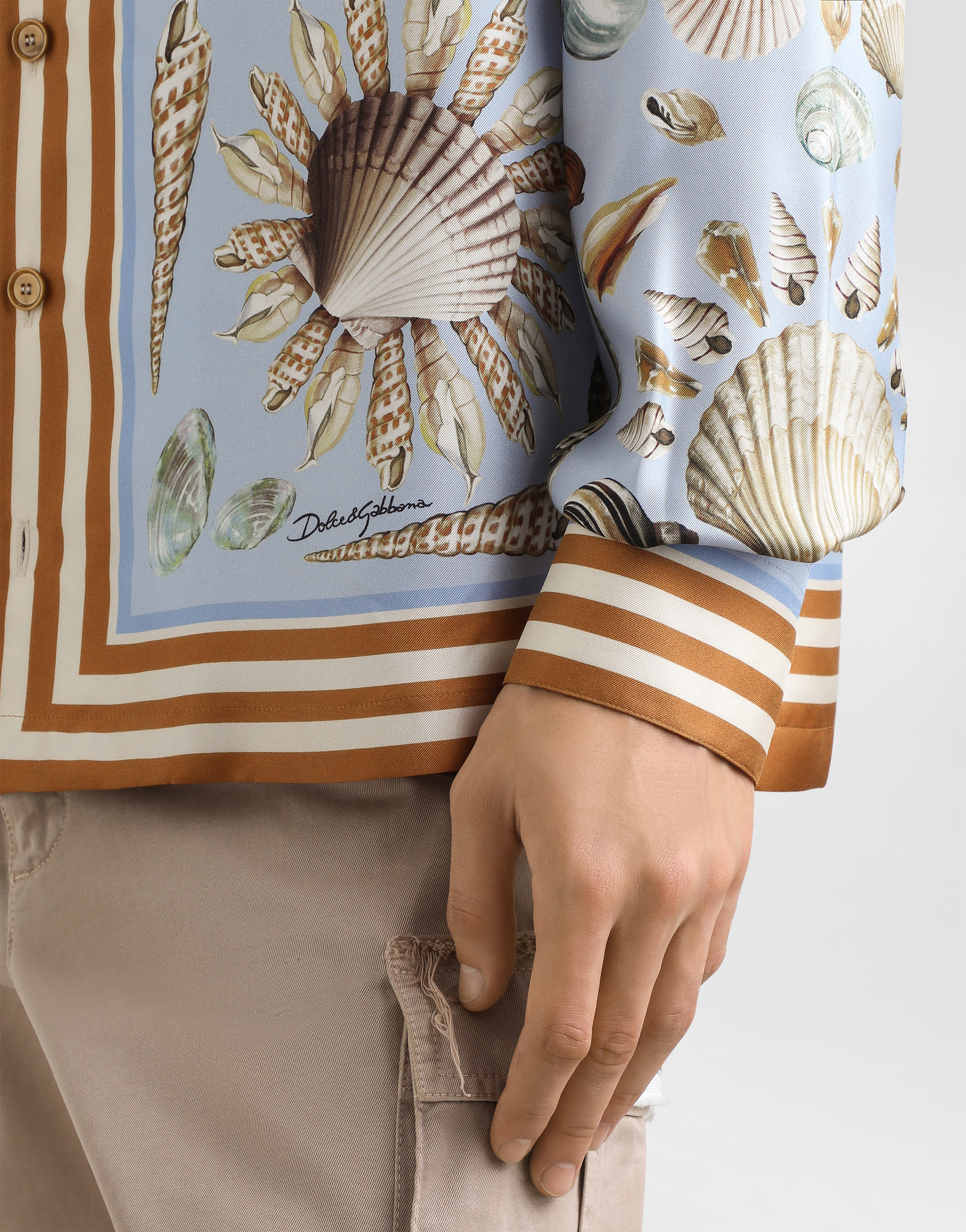 Dolce & Gabbana Shell-print Silk Twill Vanity Shirt In Blue
