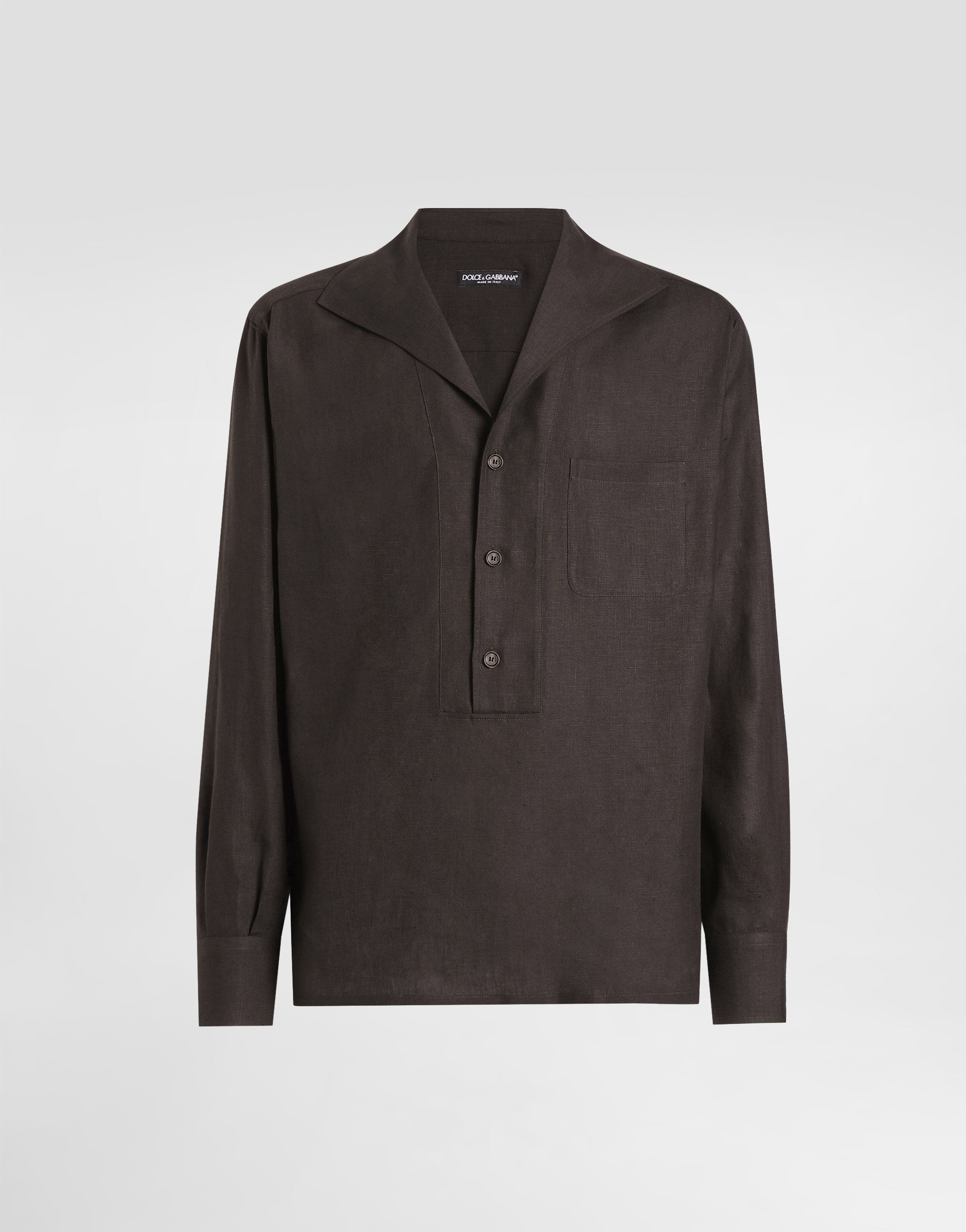 Dolce & Gabbana Three-button Long-sleeved Linen Shirt In Brown