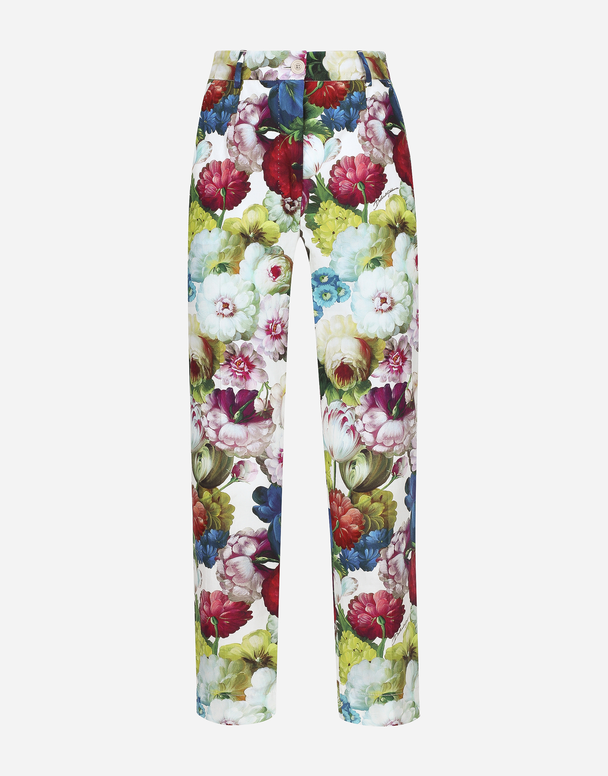 Shop Dolce & Gabbana Cotton Pants With Nocturnal Flower Print