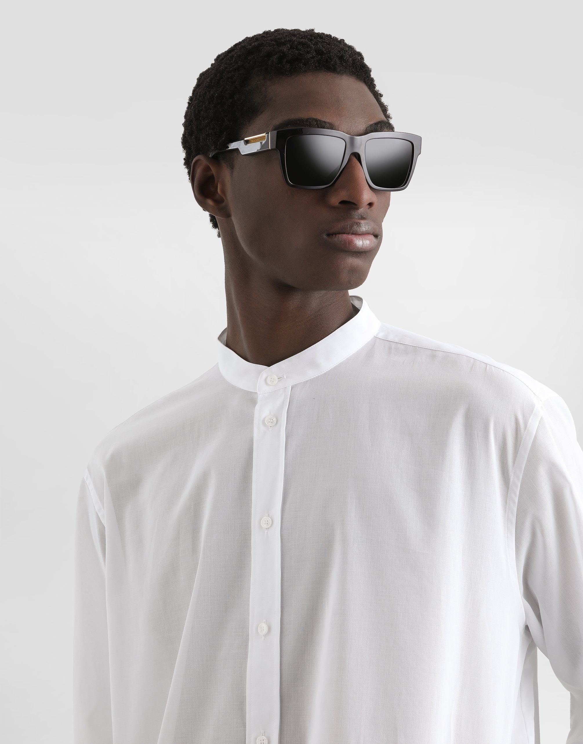 Dolce & Gabbana Cotton Canvas Mandarin Shirt In White