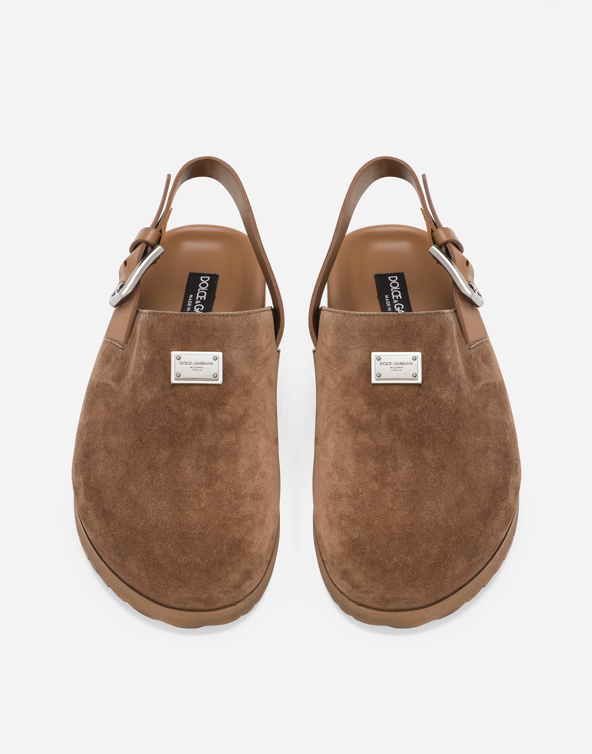 Dolce & Gabbana Logo-plaque Suede Mules In Marrone