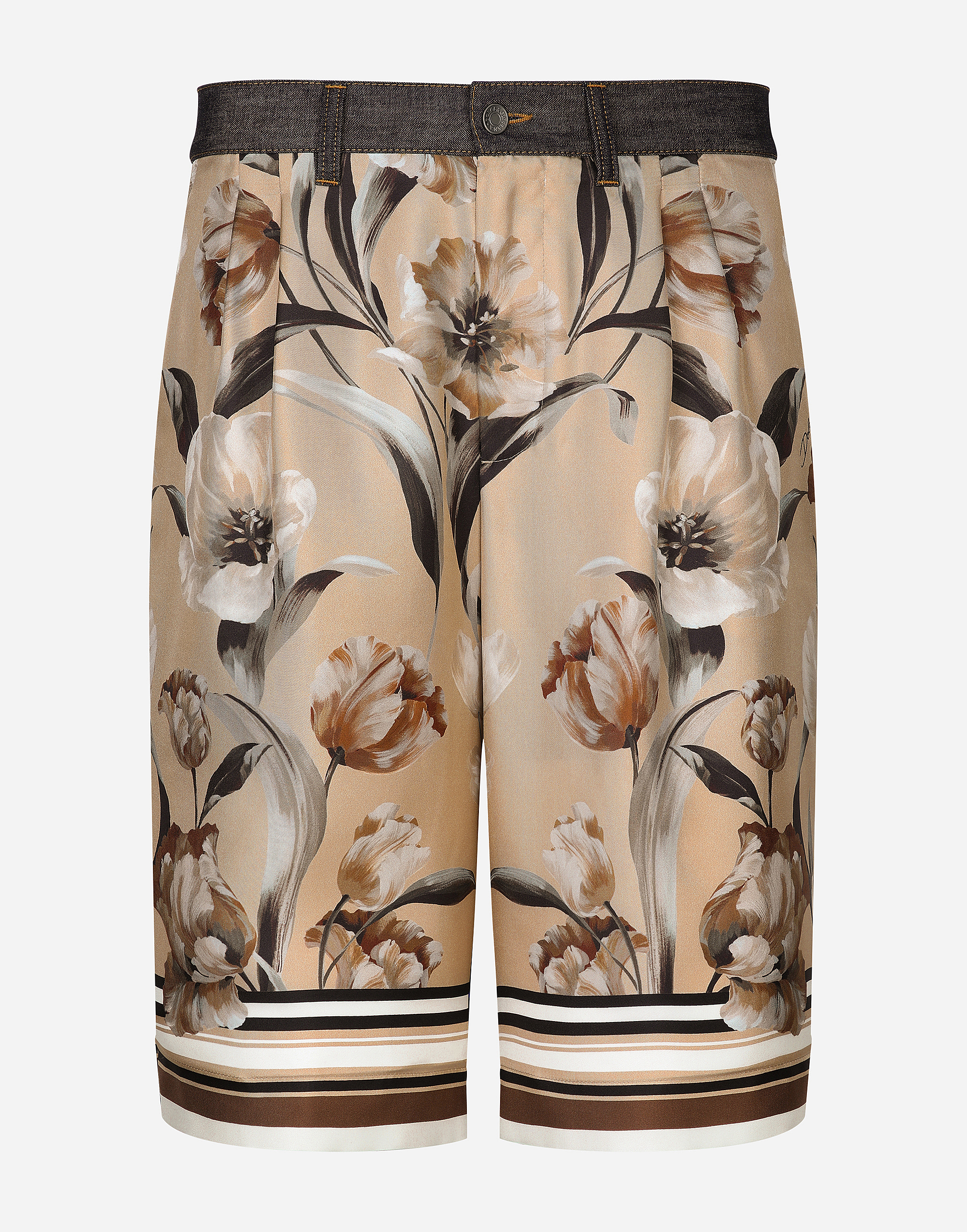 Dolce & Gabbana Men's Multicolor Long Short With Silk Front And Denim Back - Man Denim Multi-Colored Size 46