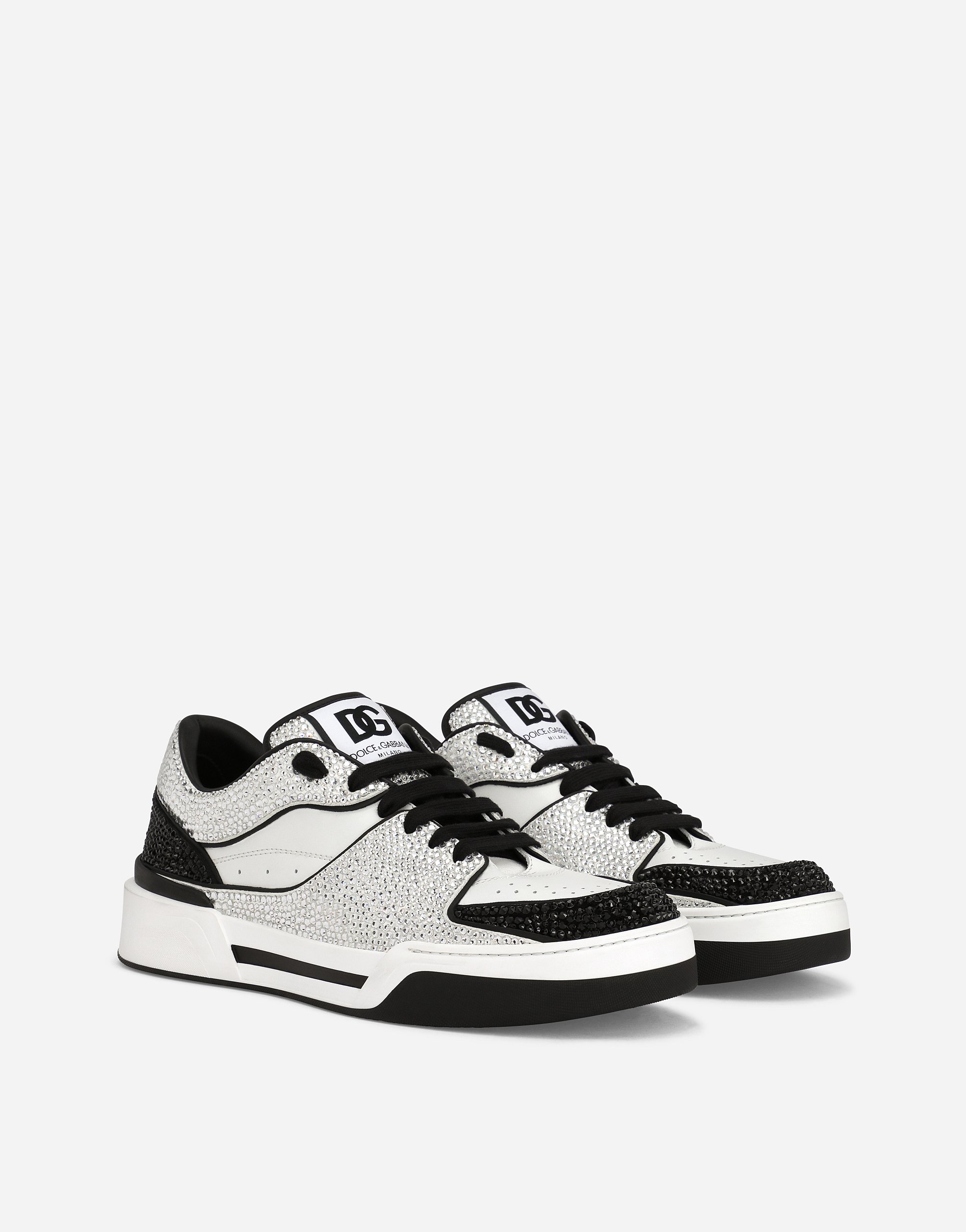 Dolce & Gabbana New Roma Calfskin Leather Sneakers With Thermoset Crystals In Multicolor