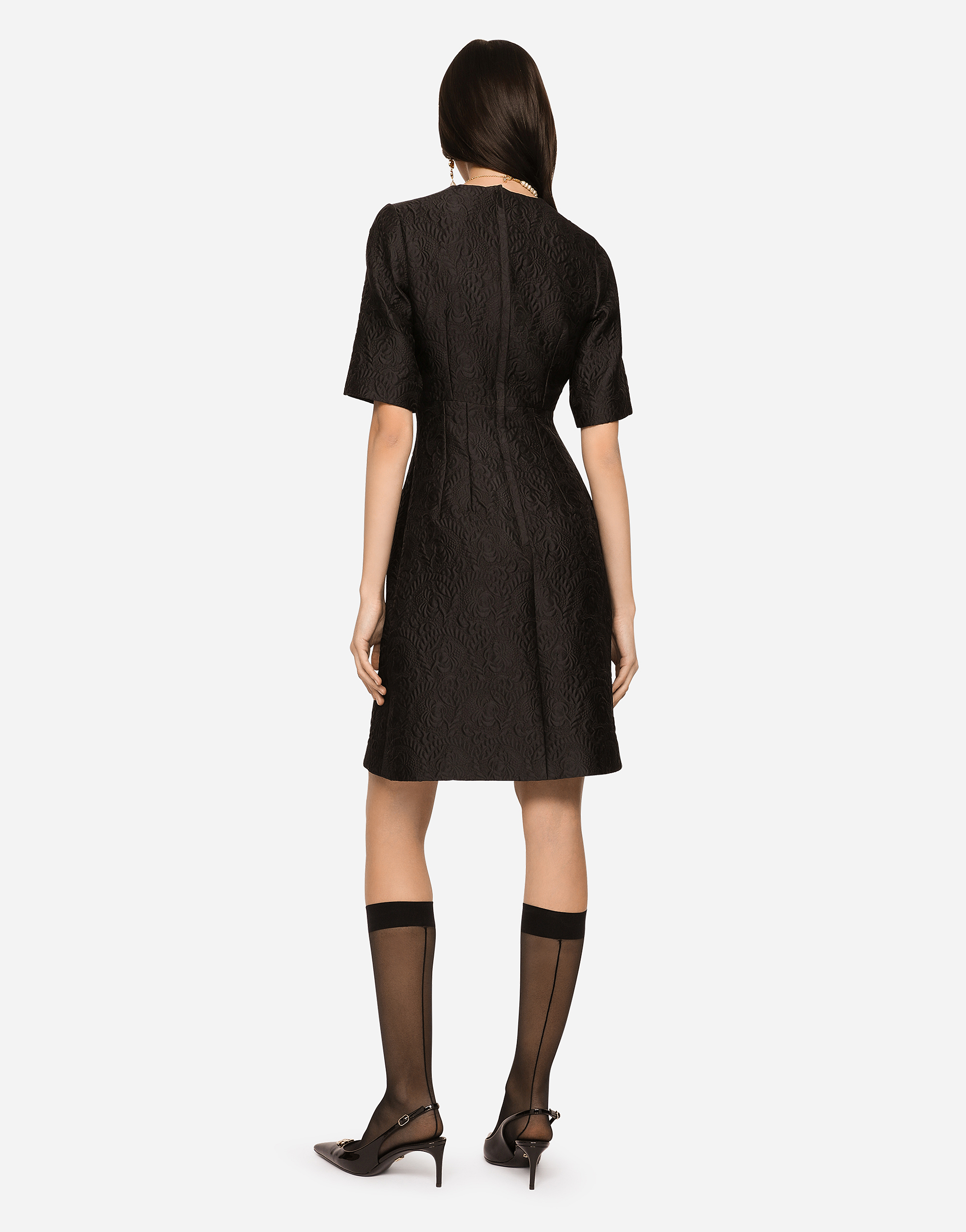 Dolce & Gabbana Black Floral Jacquard Midi Dress In Black