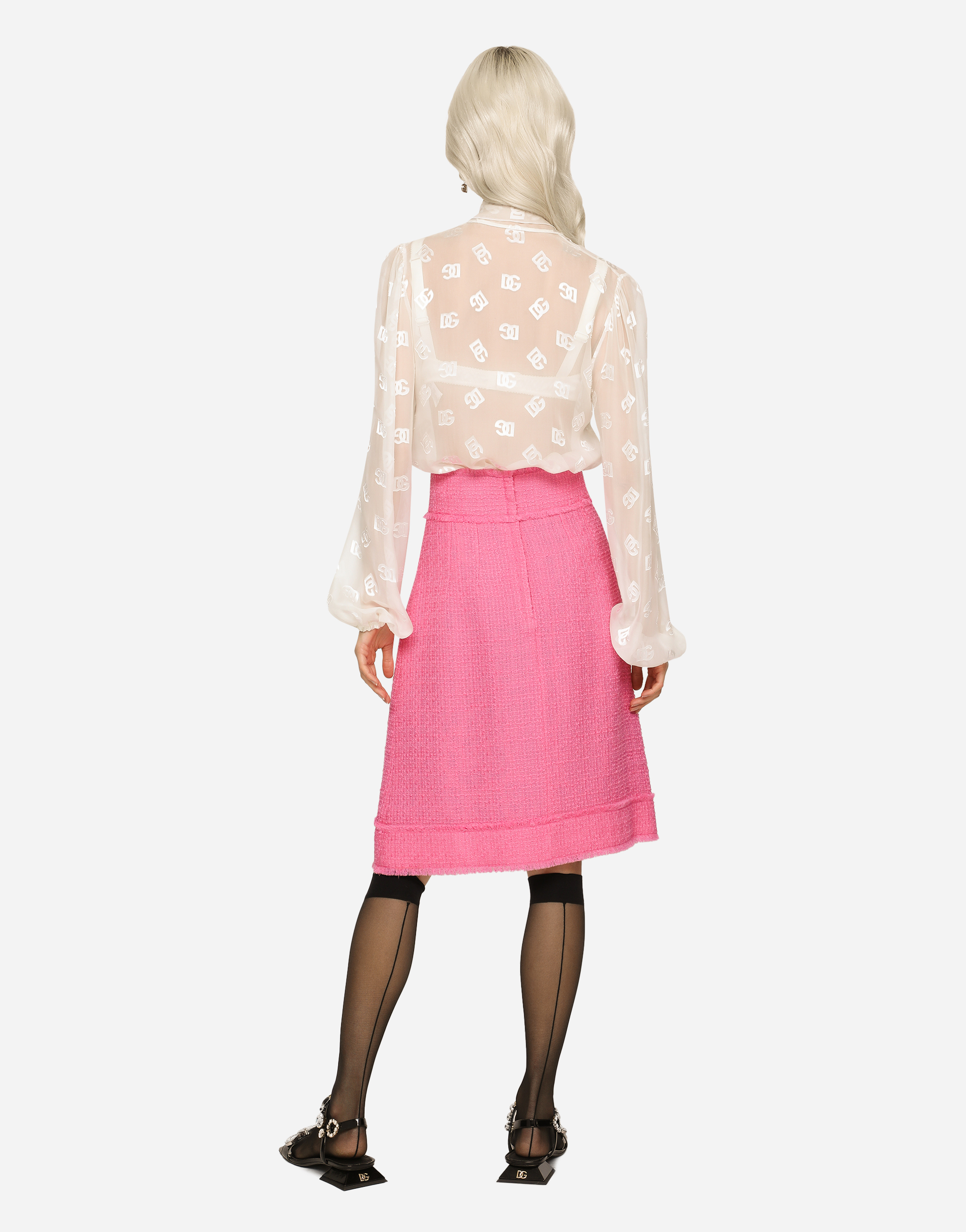 Dolce & Gabbana Raschel Tweed Midi Skirt In Pink
