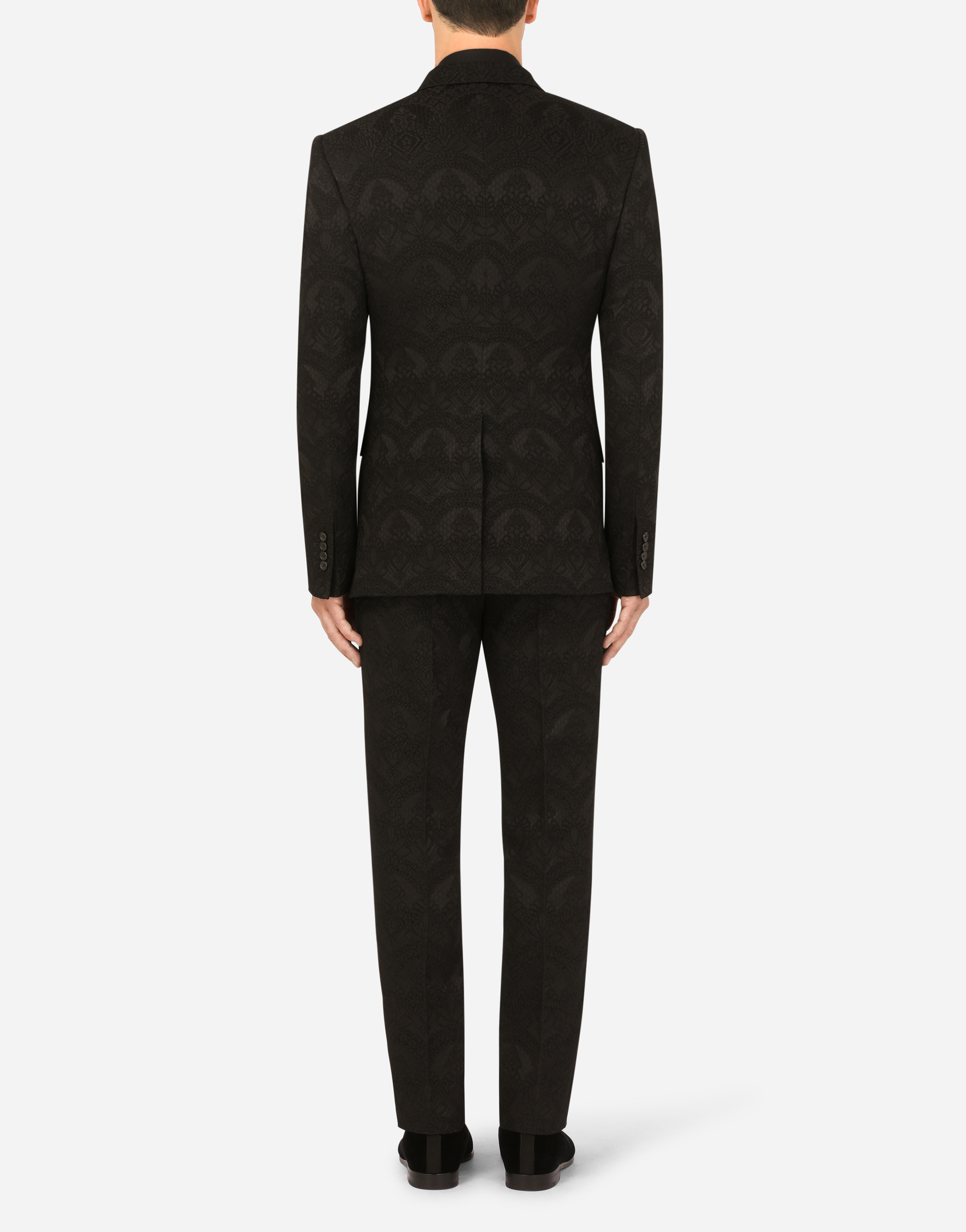Double breasted Sicilia fit suit in stretch jacquard in Black for