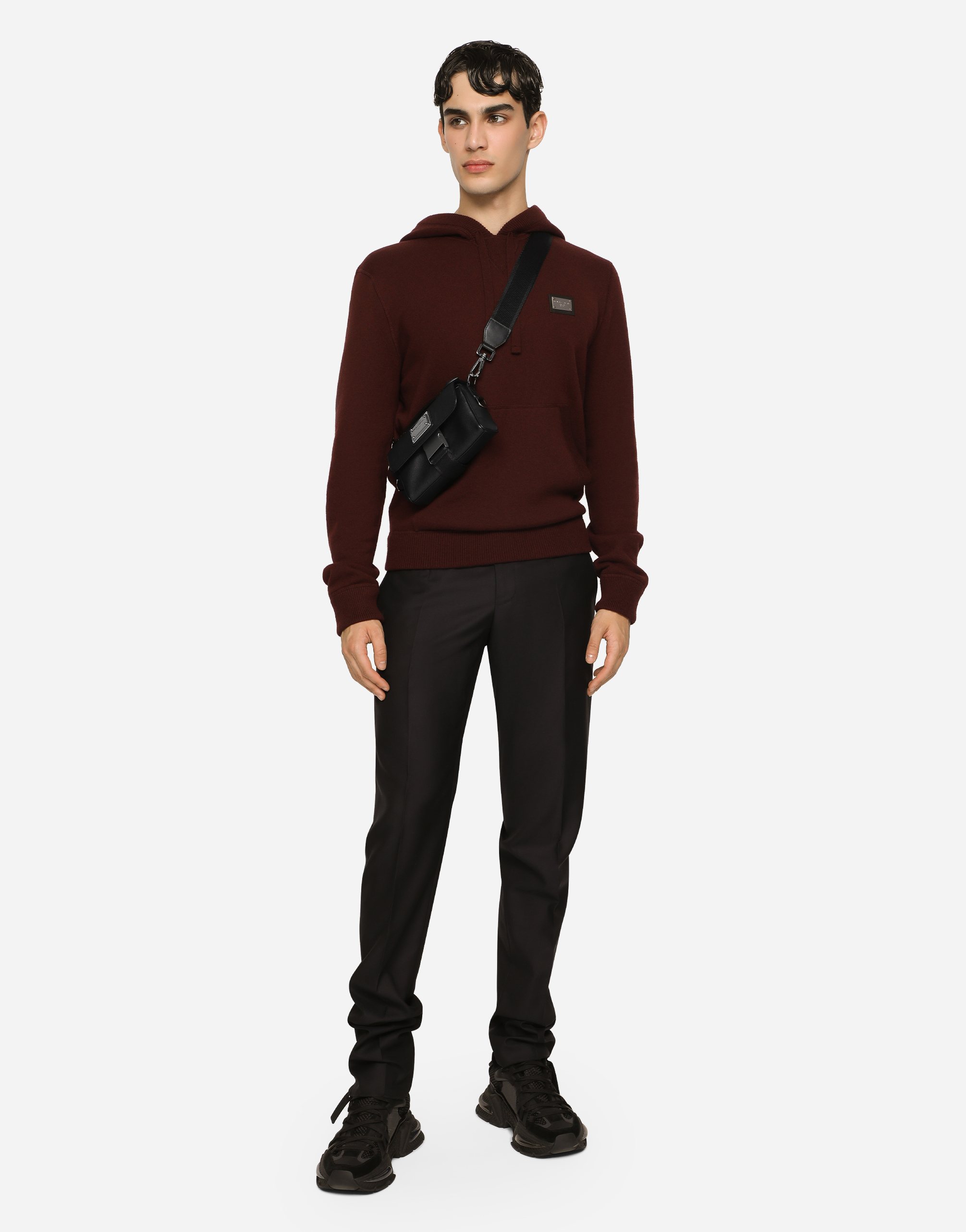 DOLCE & GABBANA GRAINY CALFSKIN AND NYLON CROSSBODY BAG