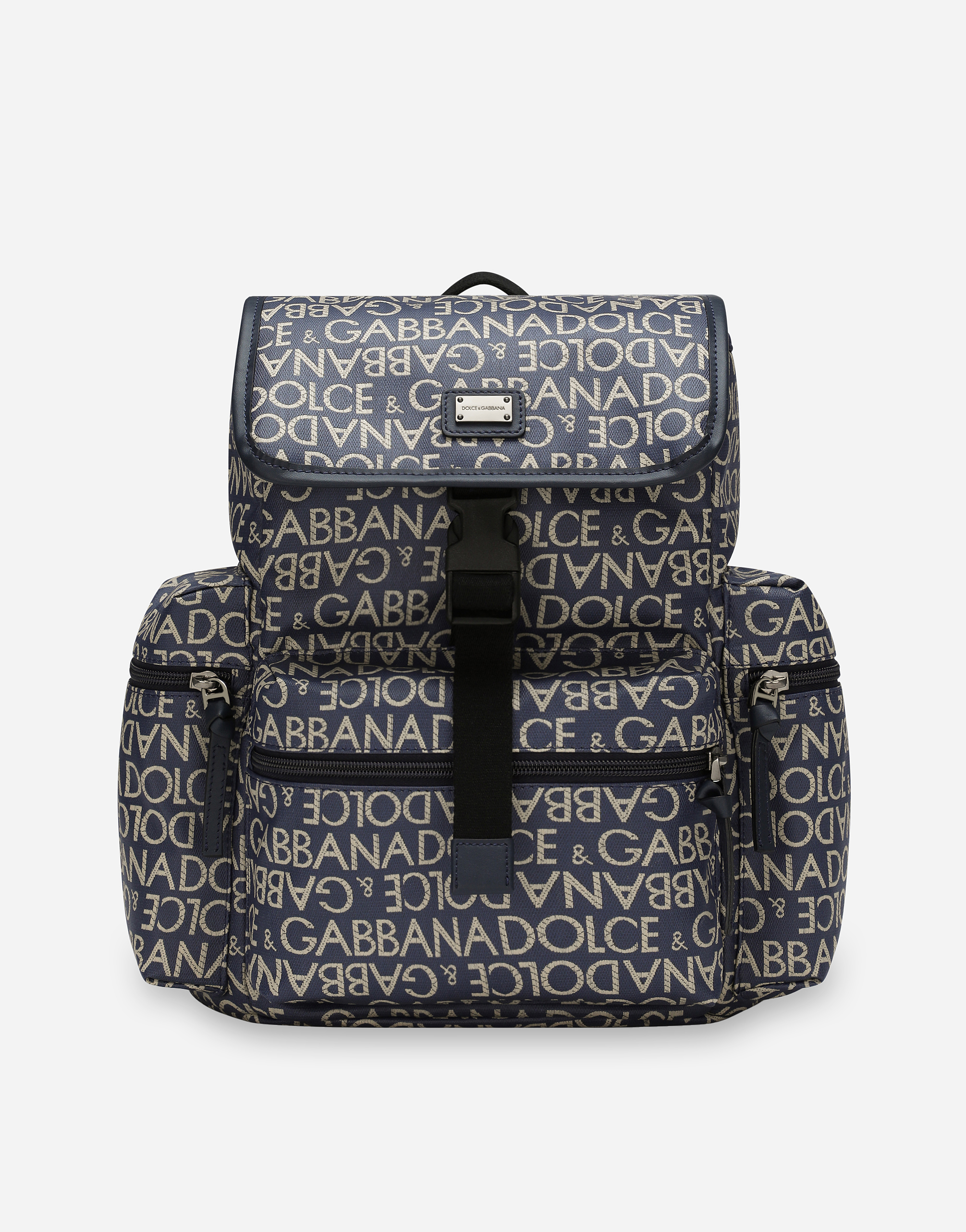 Dolce & Gabbana Coated Jacquard Backpack In Blue
