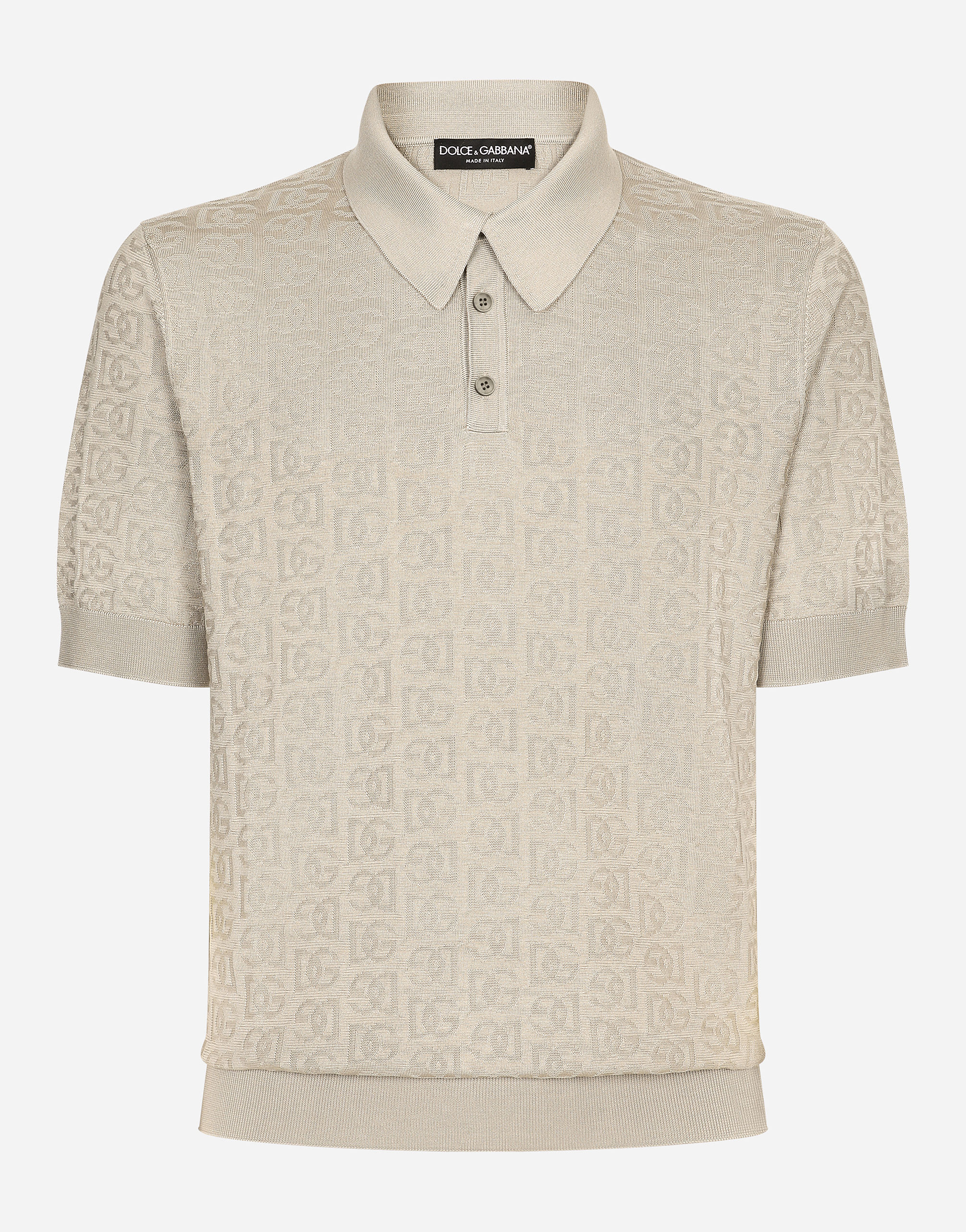 Silk jacquard polo-shirt with DG logo in Beige for Men