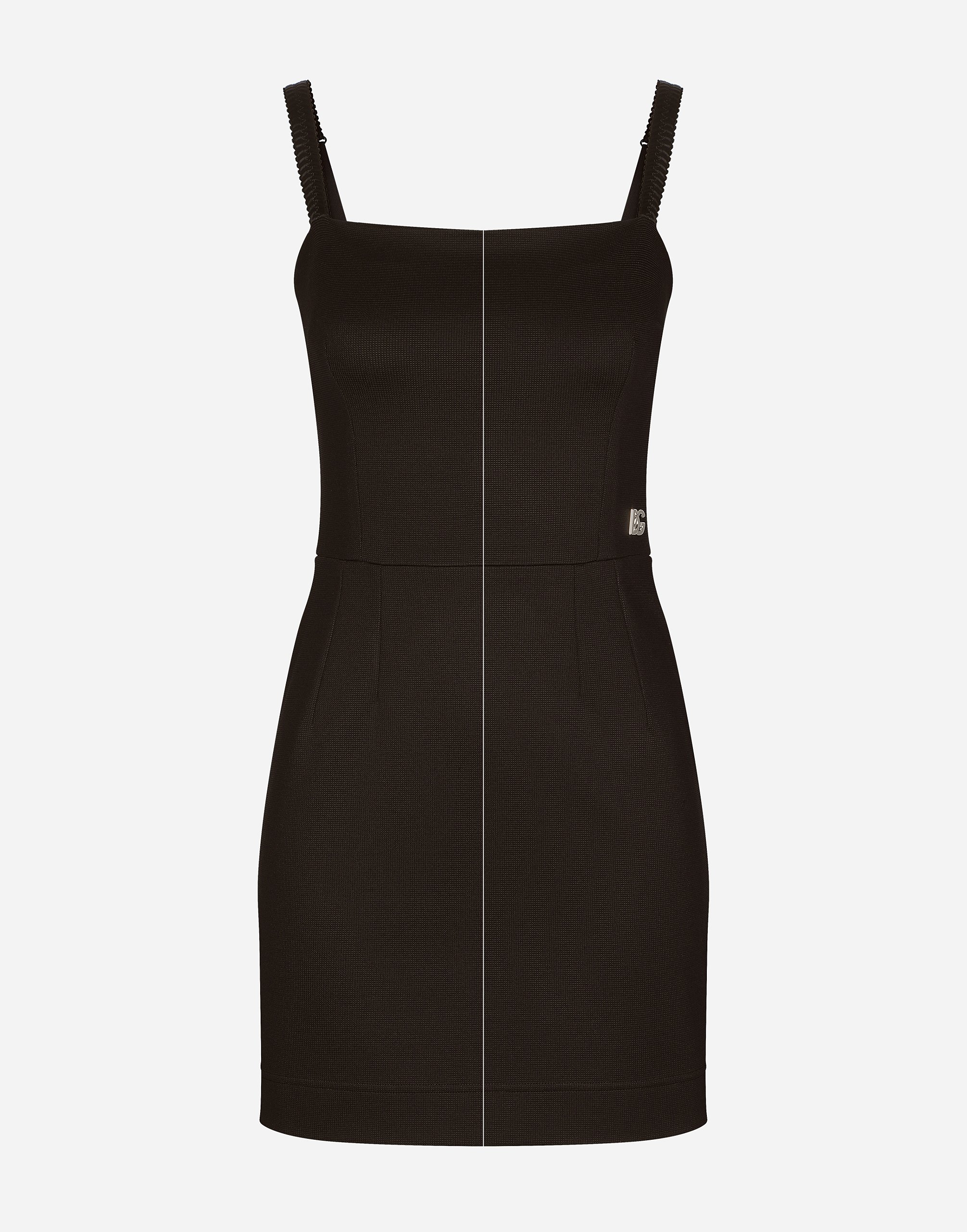 Dolce & Gabbana Short Milano Rib Dress With Dg Logo - Woman Dresses Black Viscose