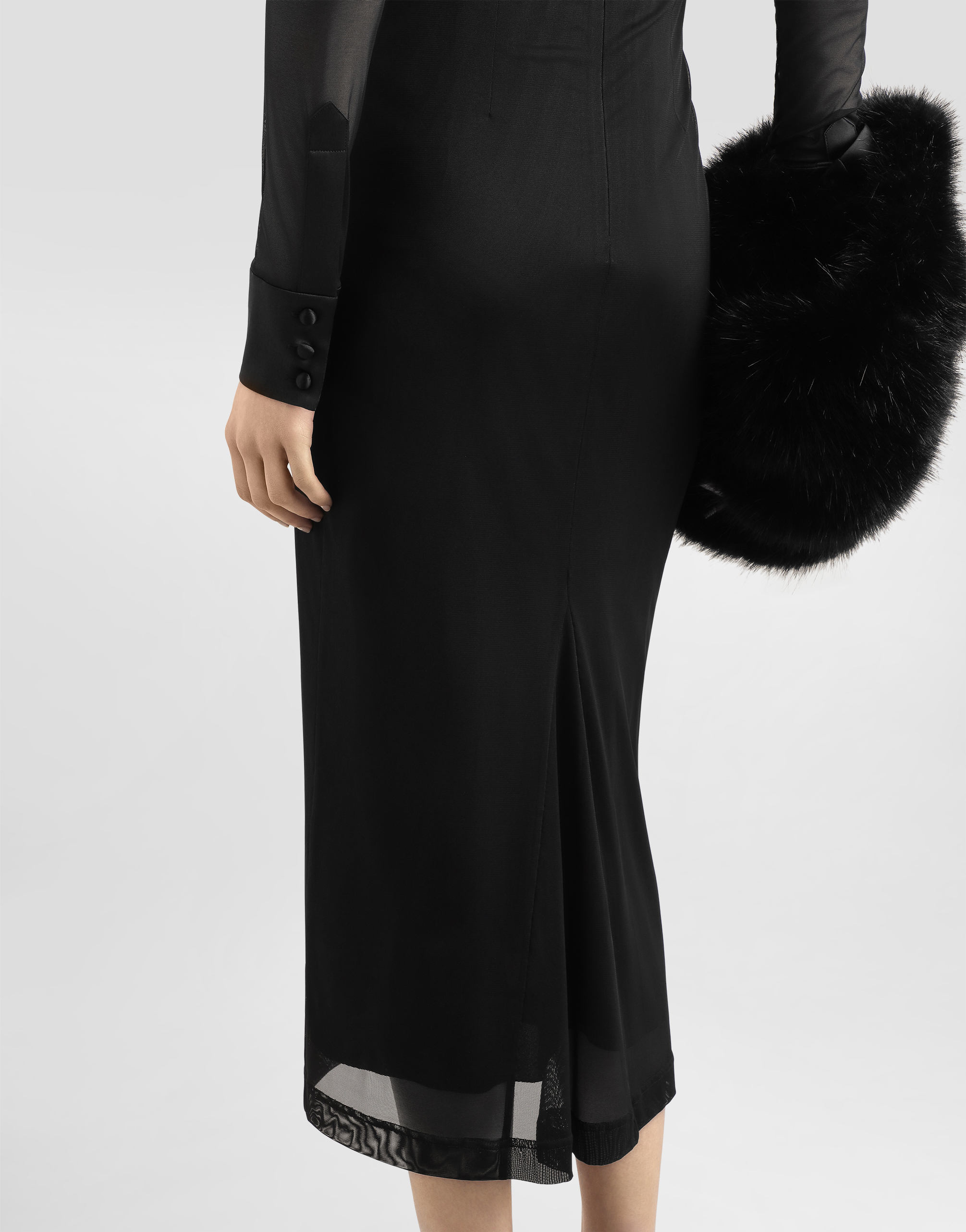 Dolce & Gabbana Tulle Shirt Dress With Satin Details In Black
