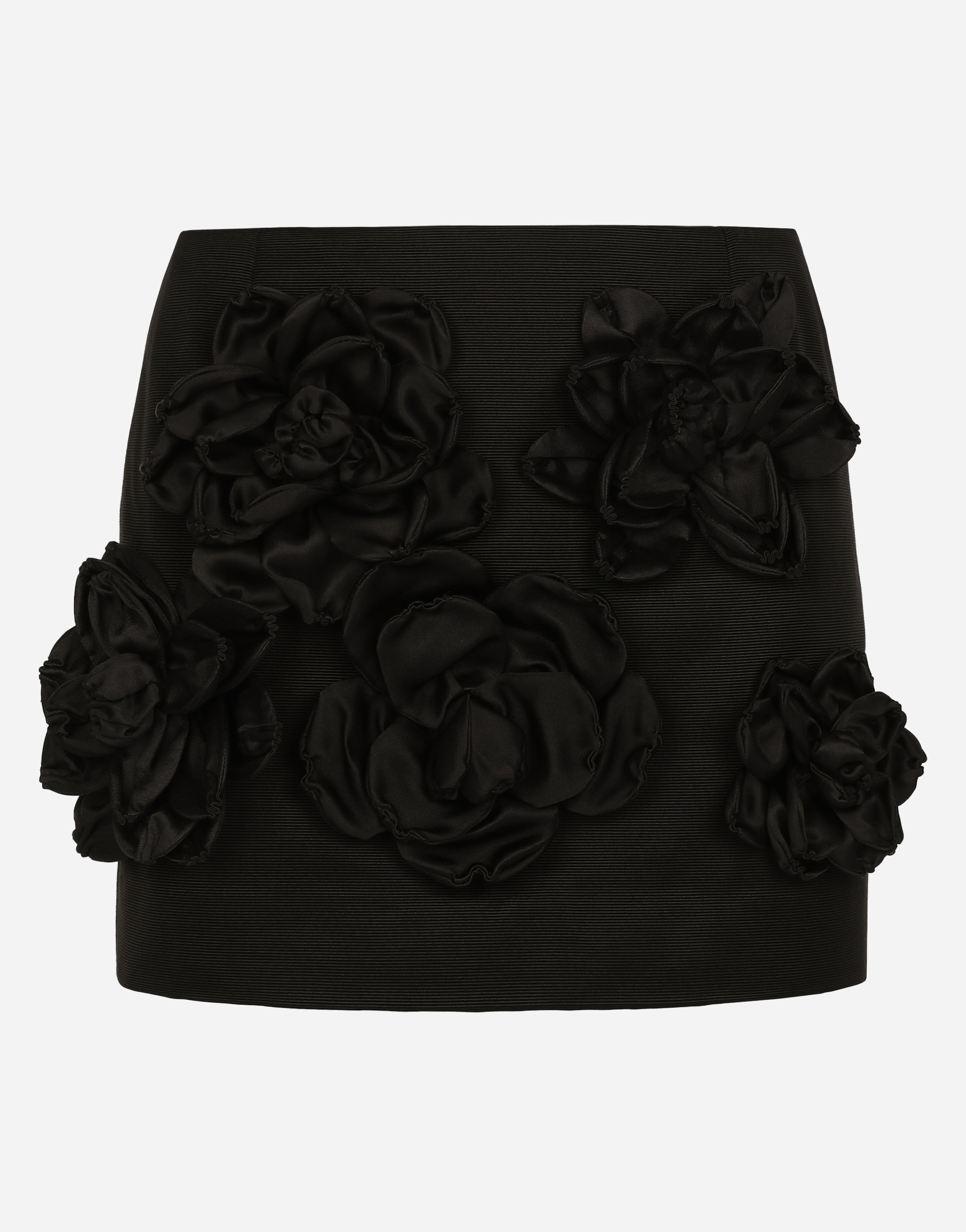 Dolce & Gabbana Short Ottoman Skirt With Floral Appliqué - Woman Skirts Black Cotton