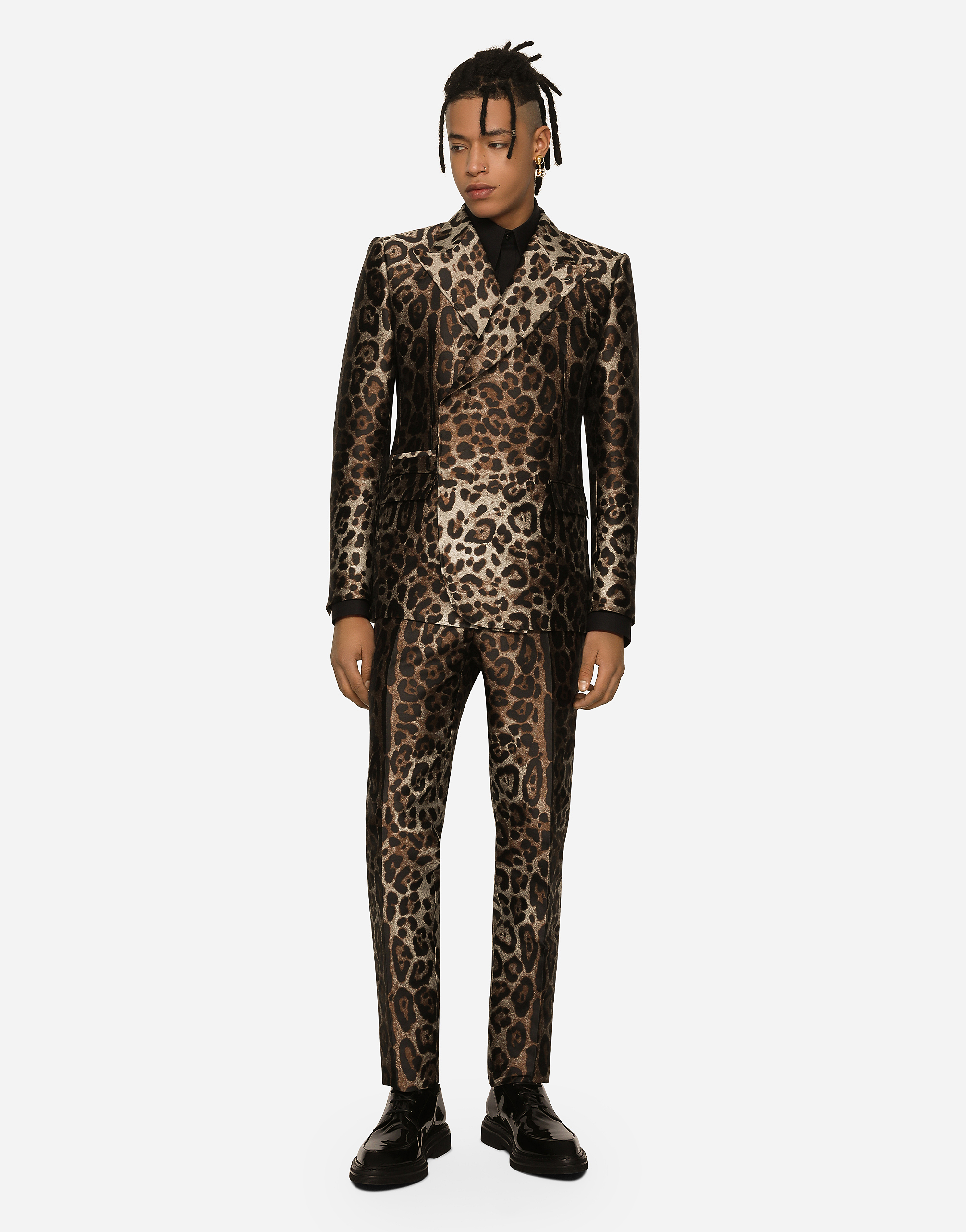DOLCE & GABBANA DOUBLE-BREASTED LEOPARD-DESIGN JACQUARD SICILIA-FIT SUIT
