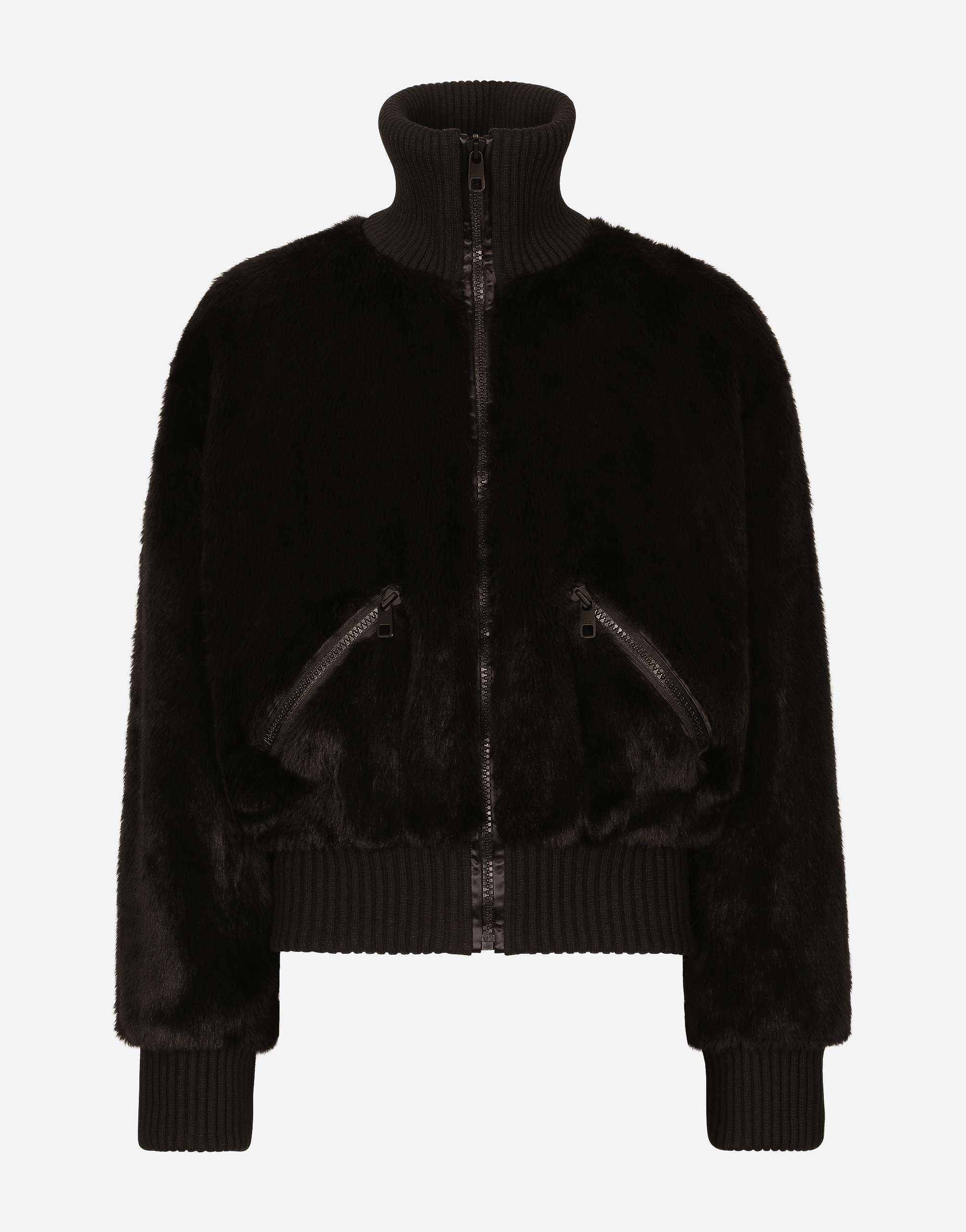 DOLCE & GABBANA FAUX FUR JACKET WITH LOGO TAG