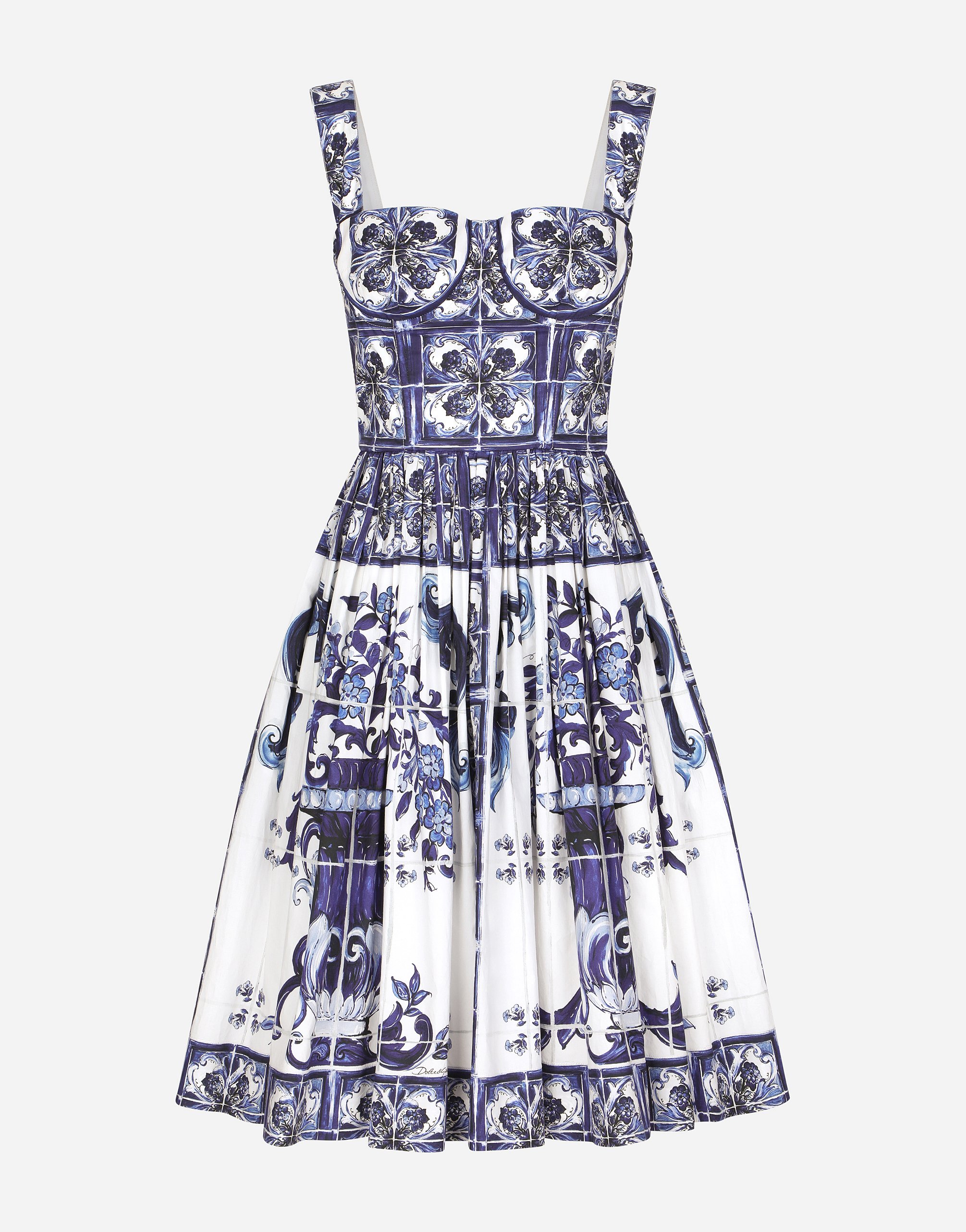 Bustier midi dress in majolica print poplin in Multicolor for Women Dolce Gabbana