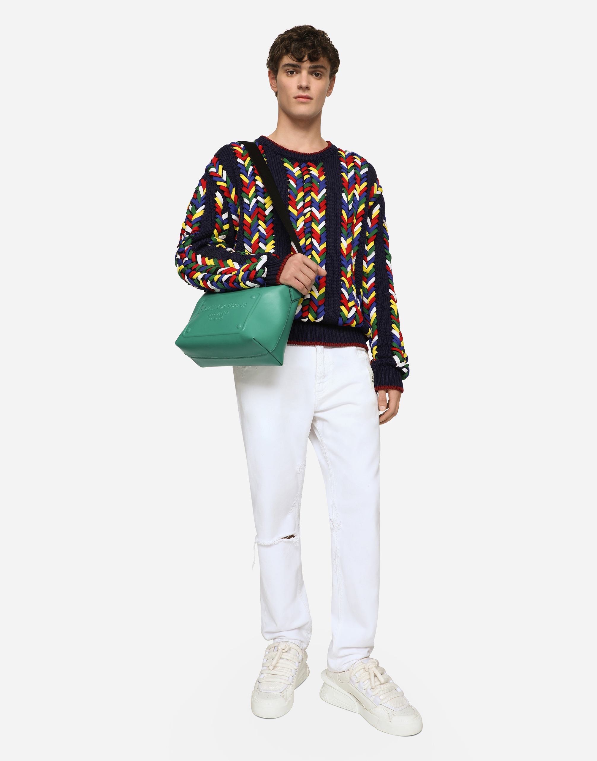 Shop Dolce & Gabbana Calfskin Crossbody Bag With Raised Logo In Green