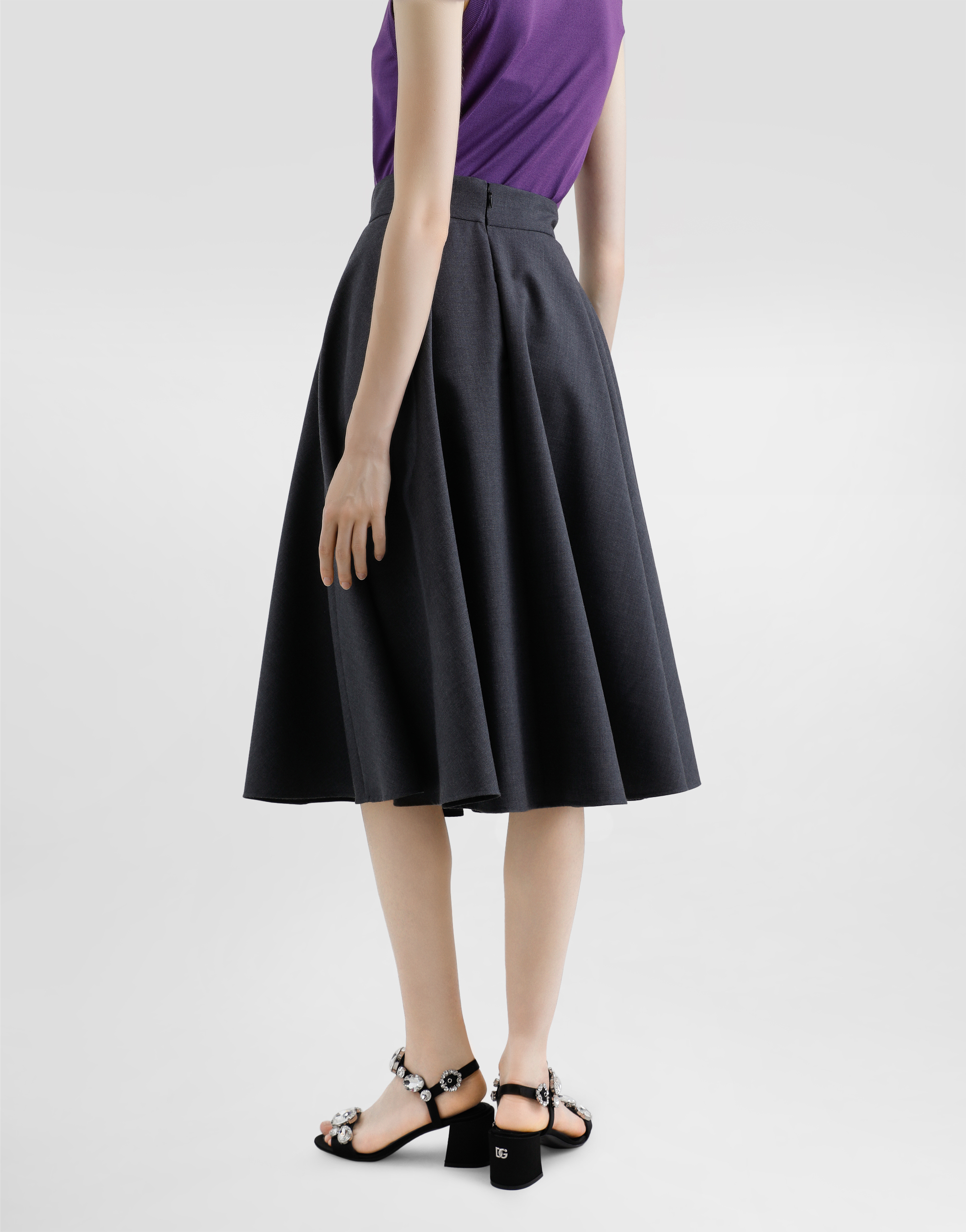 Dolce & Gabbana Woolen Midi Circle Skirt In Grey