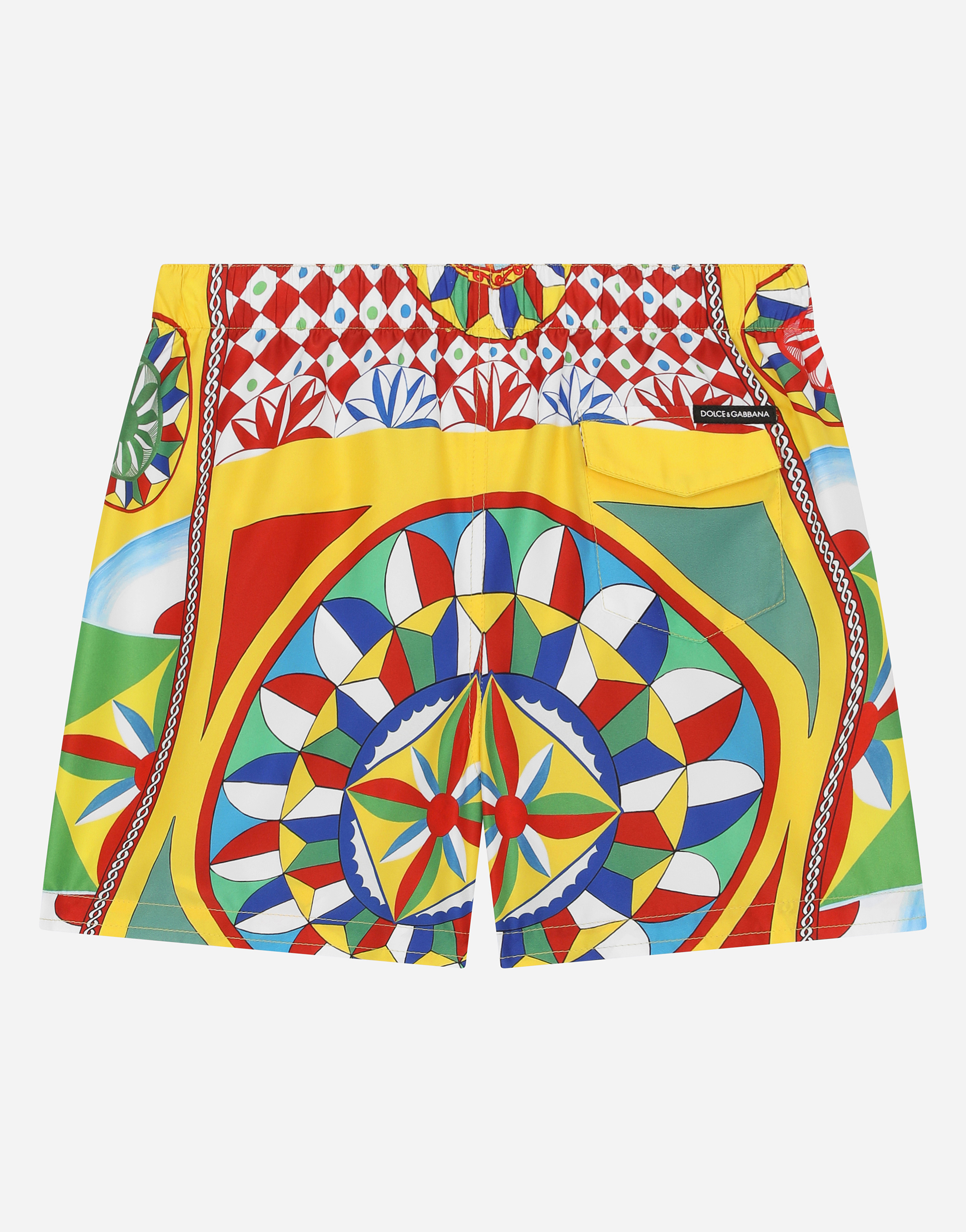 DOLCE & GABBANA NYLON SWIM TRUNKS WITH CARRETTO PRINT