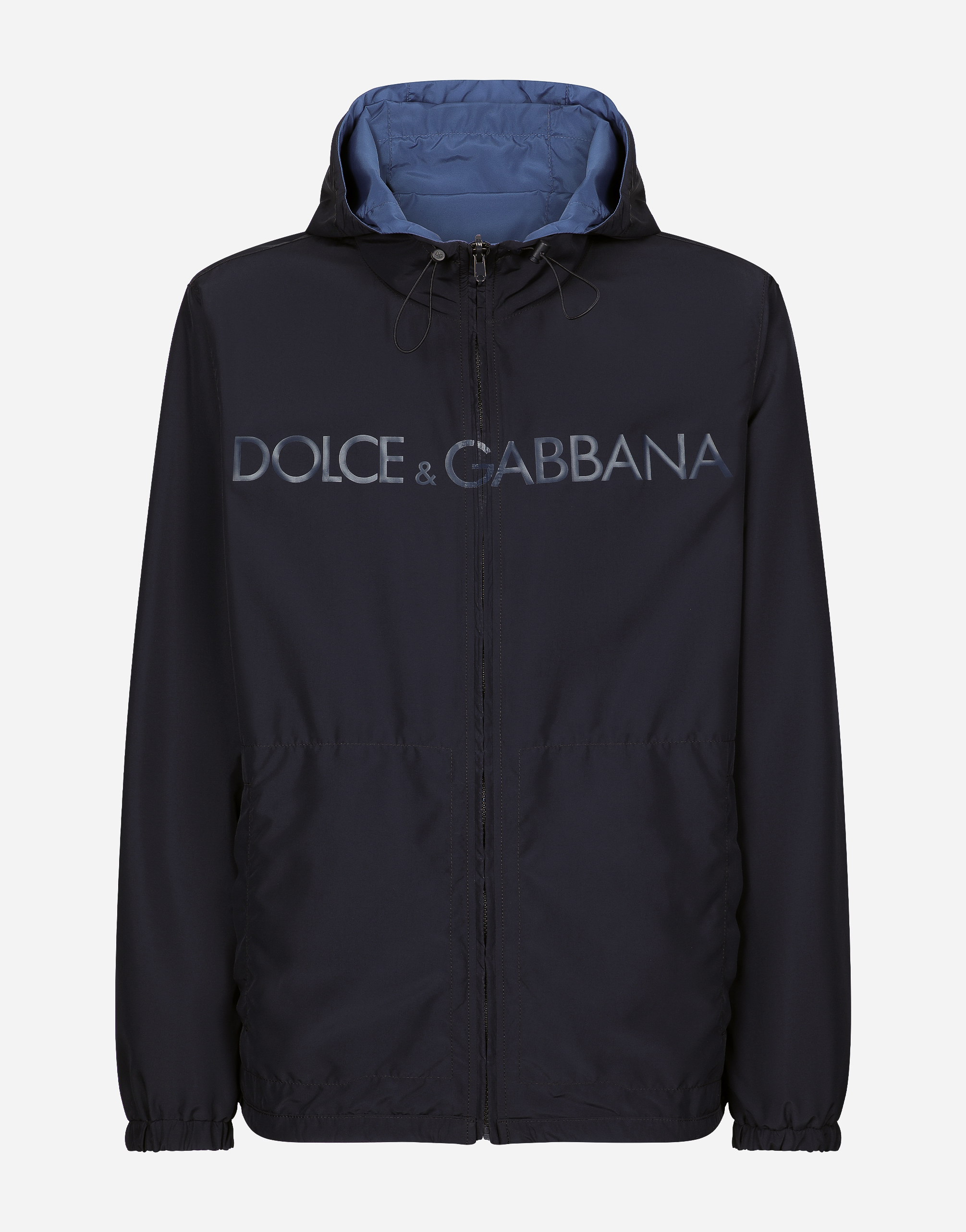 Dolce & Gabbana Reversible Jacket With Hood And Logo In Blue