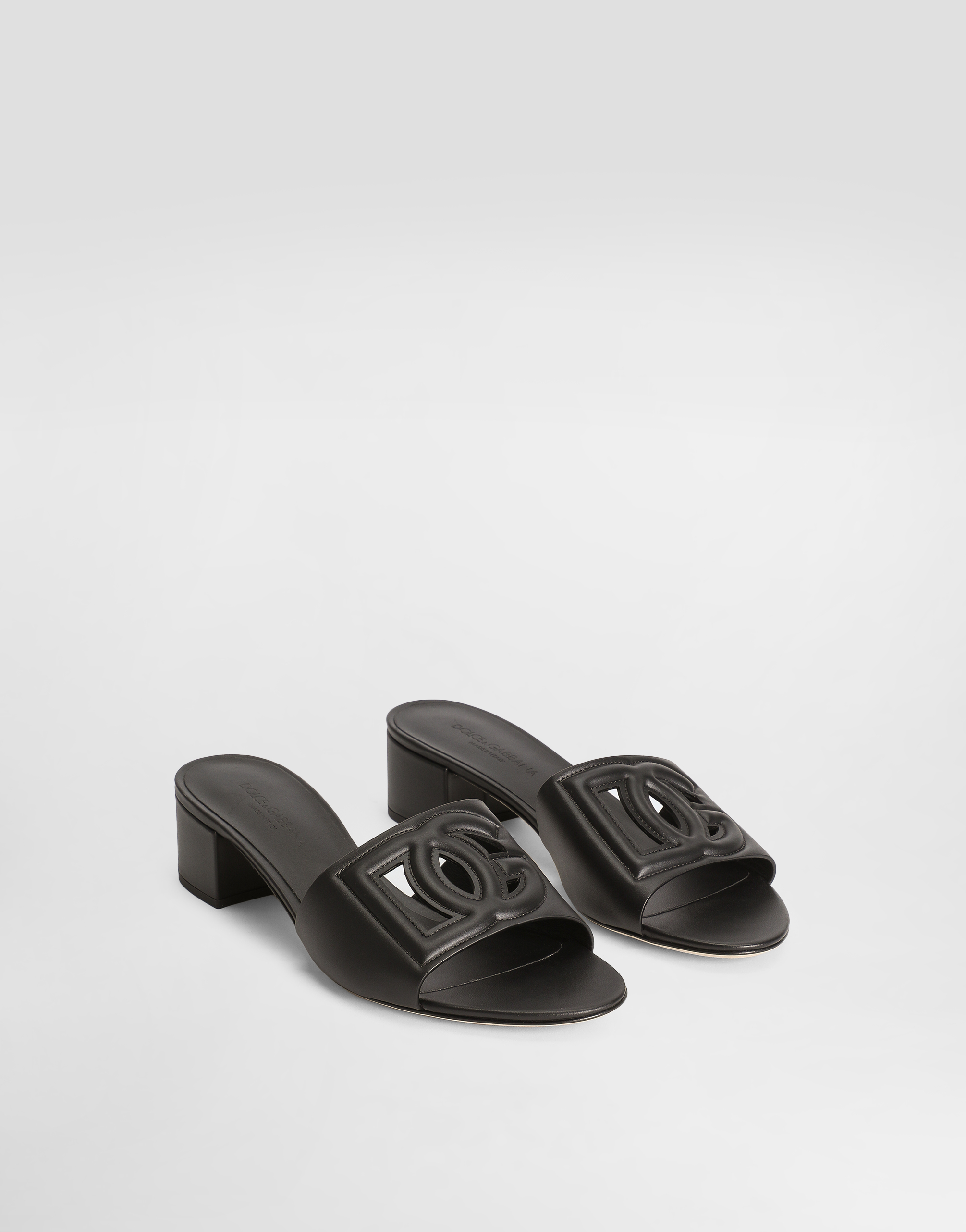 Dolce & Gabbana Calfskin Sliders With Dg Logo In Black