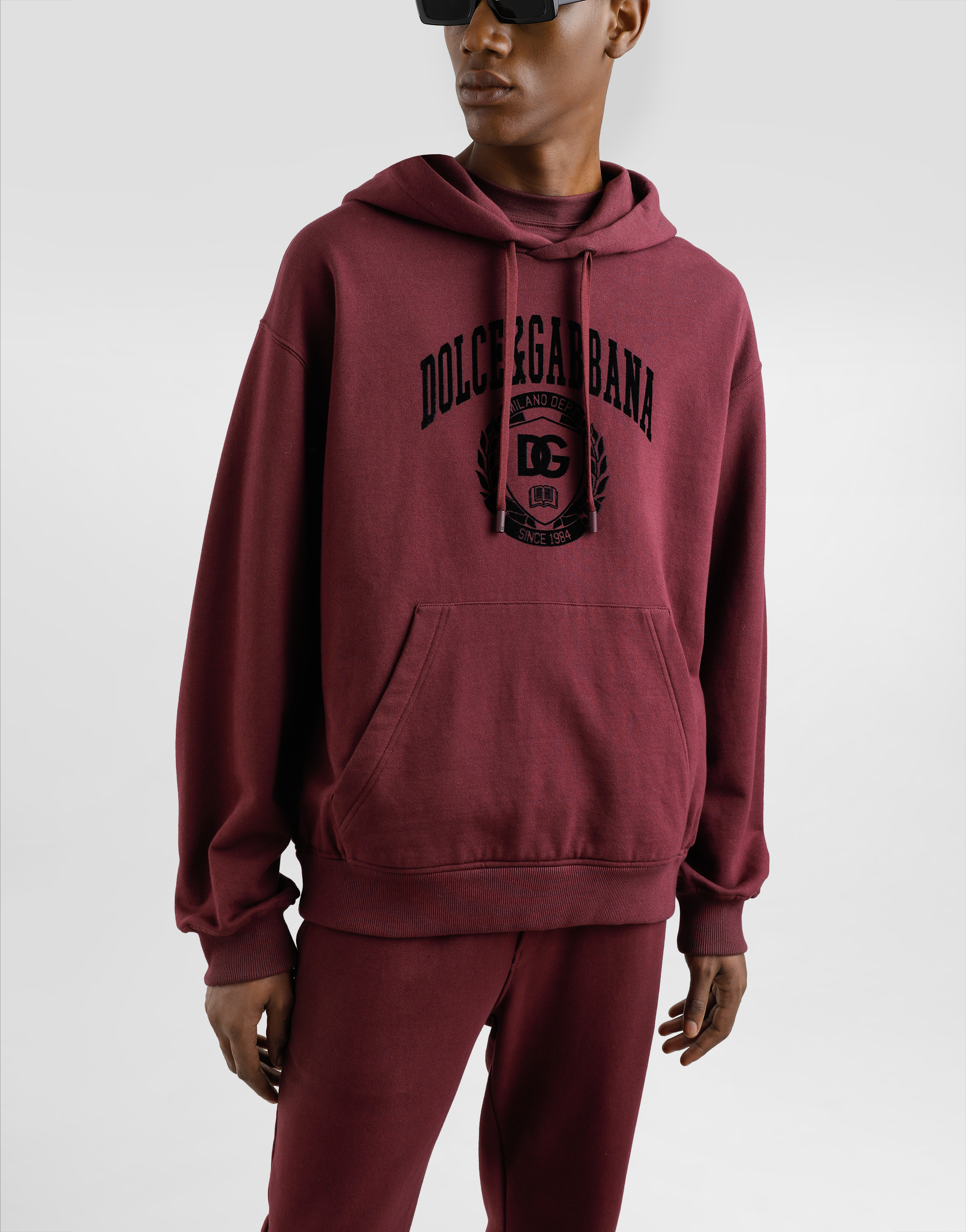 Dolce & Gabbana Cotton Hoodie With Logo In Bordeaux