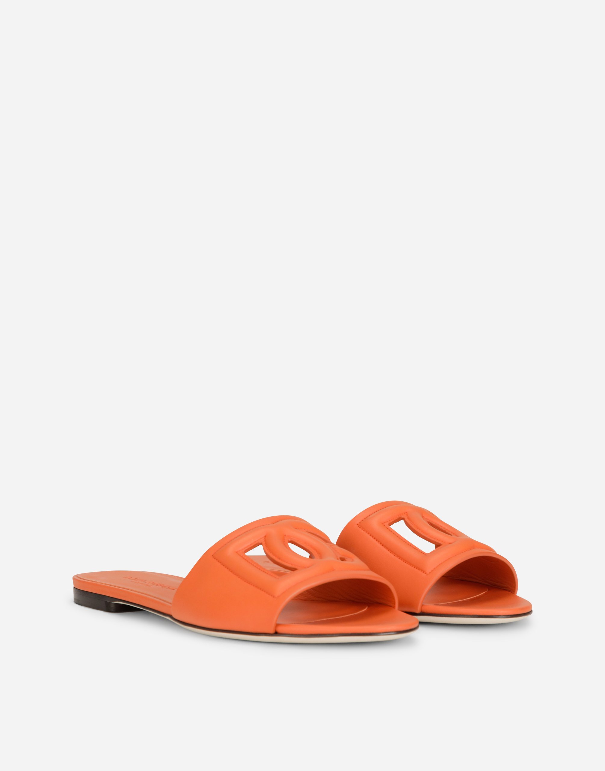 Shop Dolce & Gabbana Calfskin Sliders With Dg Millennials Logo In Orange