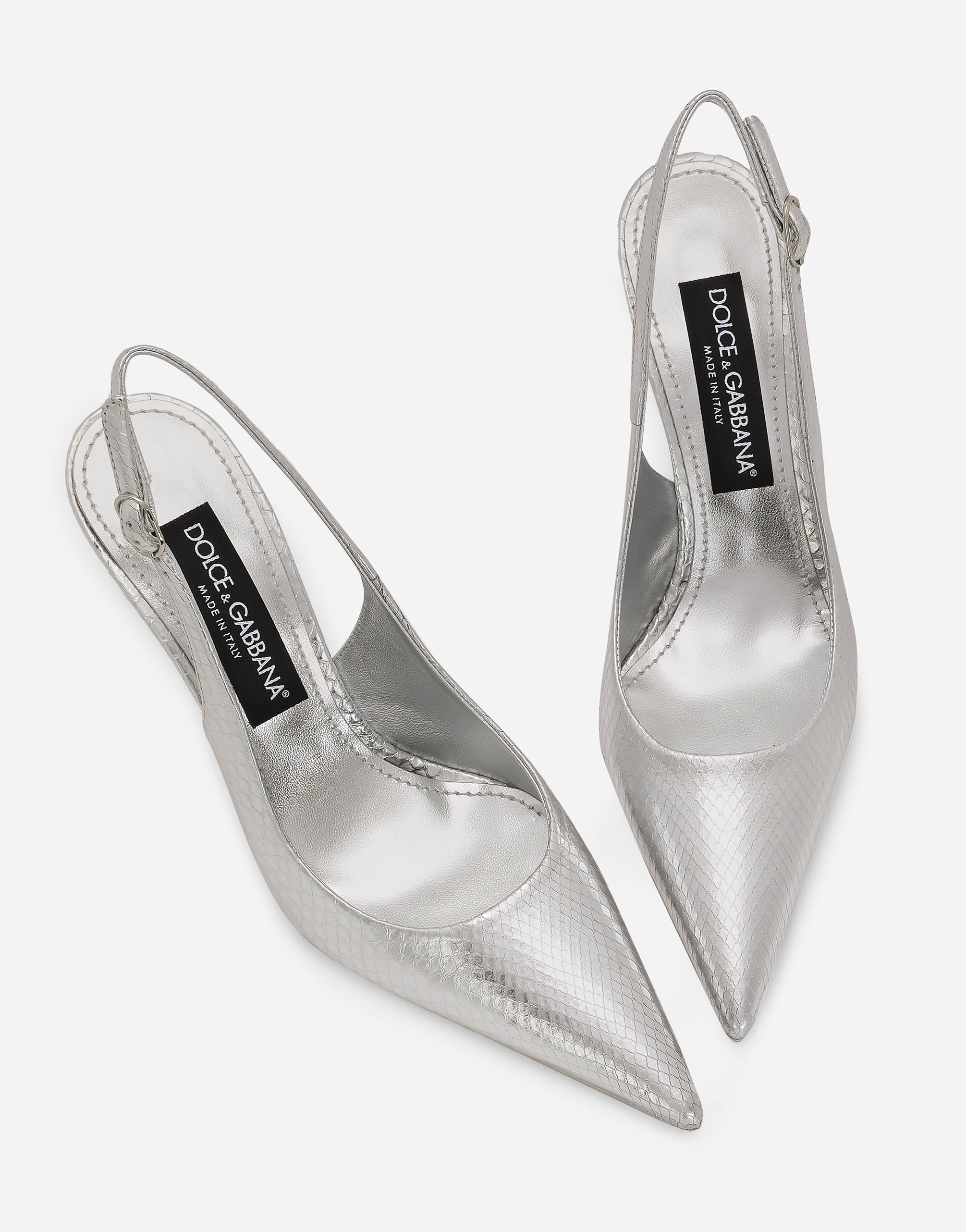 Dolce & Gabbana Lollo Mirrored Leather Slingback Pumps In Silver