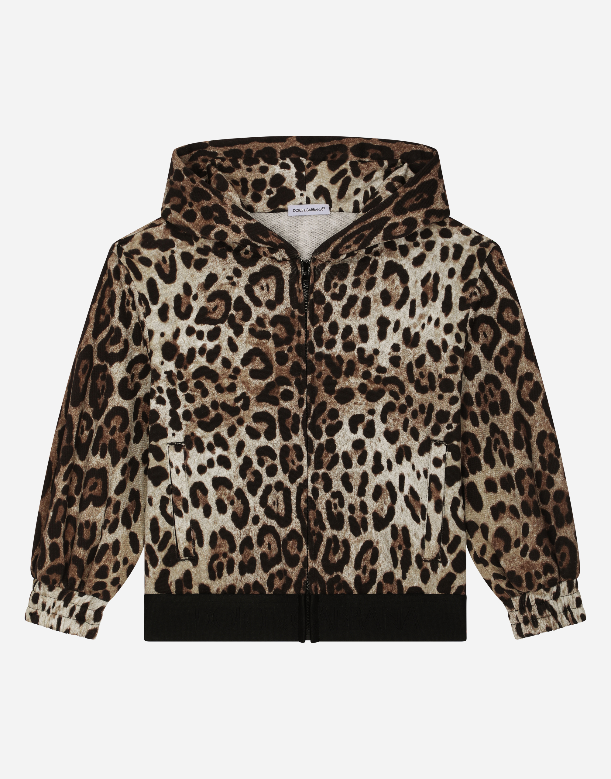 Dolce & Gabbana Kids' Leopard-print Jersey Hoodie With Branded Elastic In Animal Print