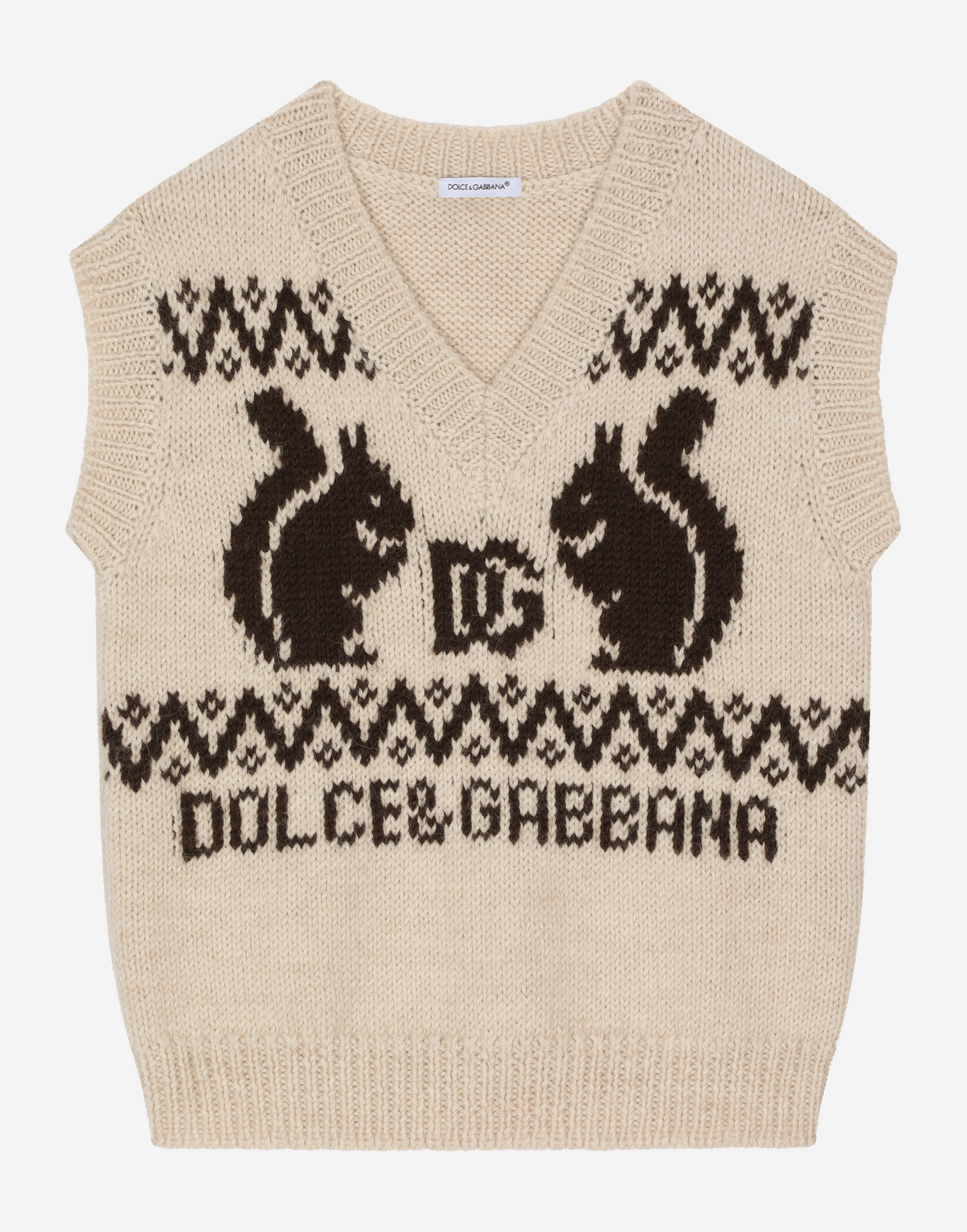 DOLCE & GABBANA WOOL KNIT VEST WITH INTARSIA