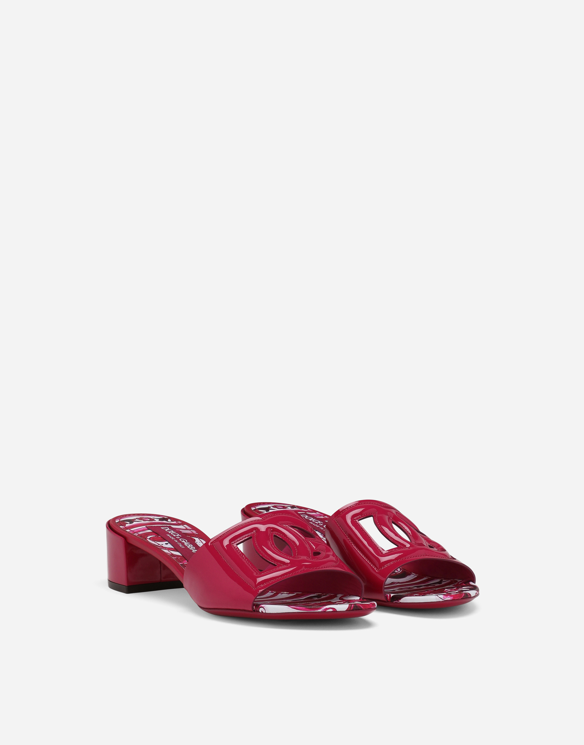 Shop Dolce & Gabbana Patent Leather Dg Mules With Cut-out In Fuchsia
