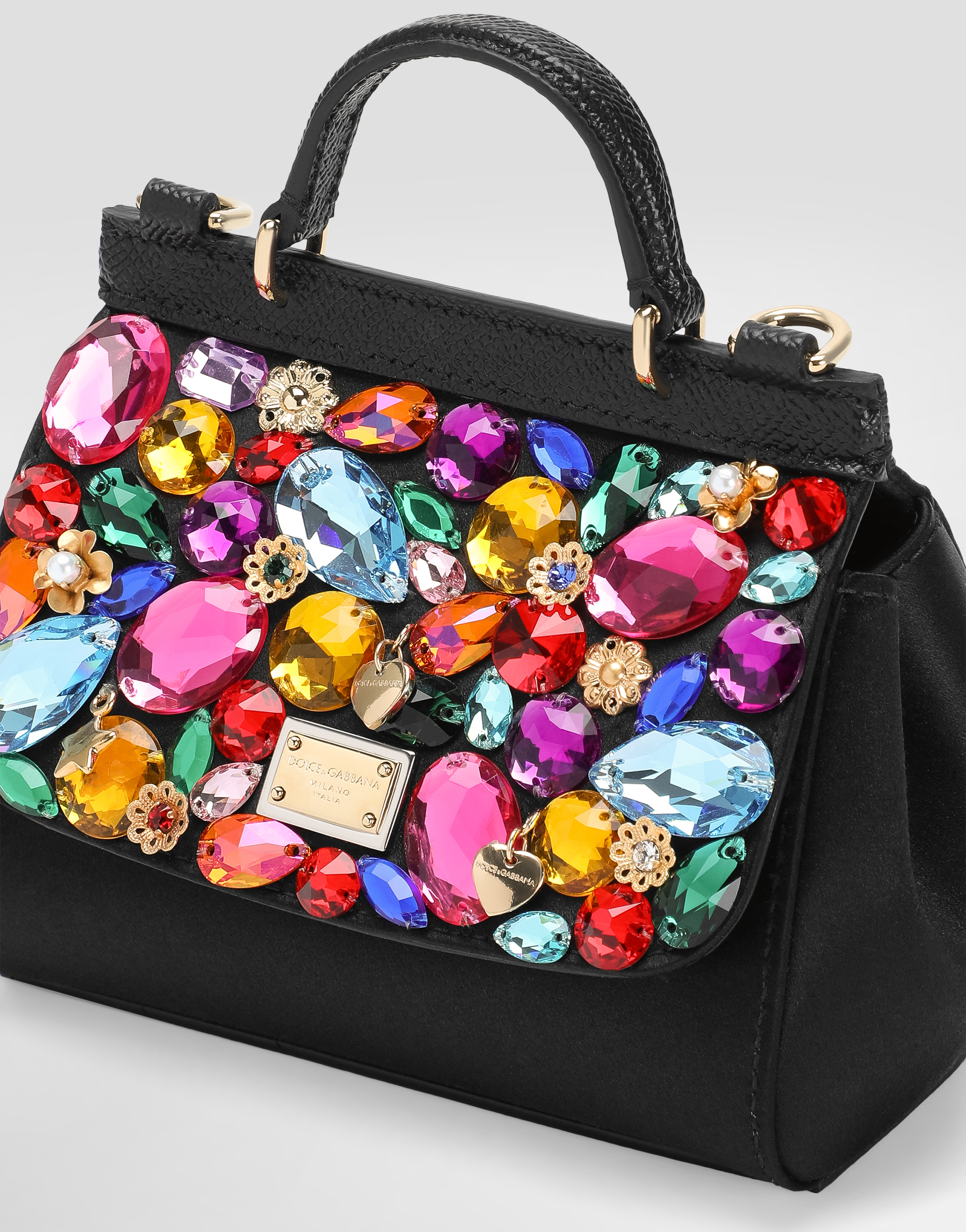 Dolce & Gabbana Satin And Dauphine Calfskin Mini Sicily Bag In Black