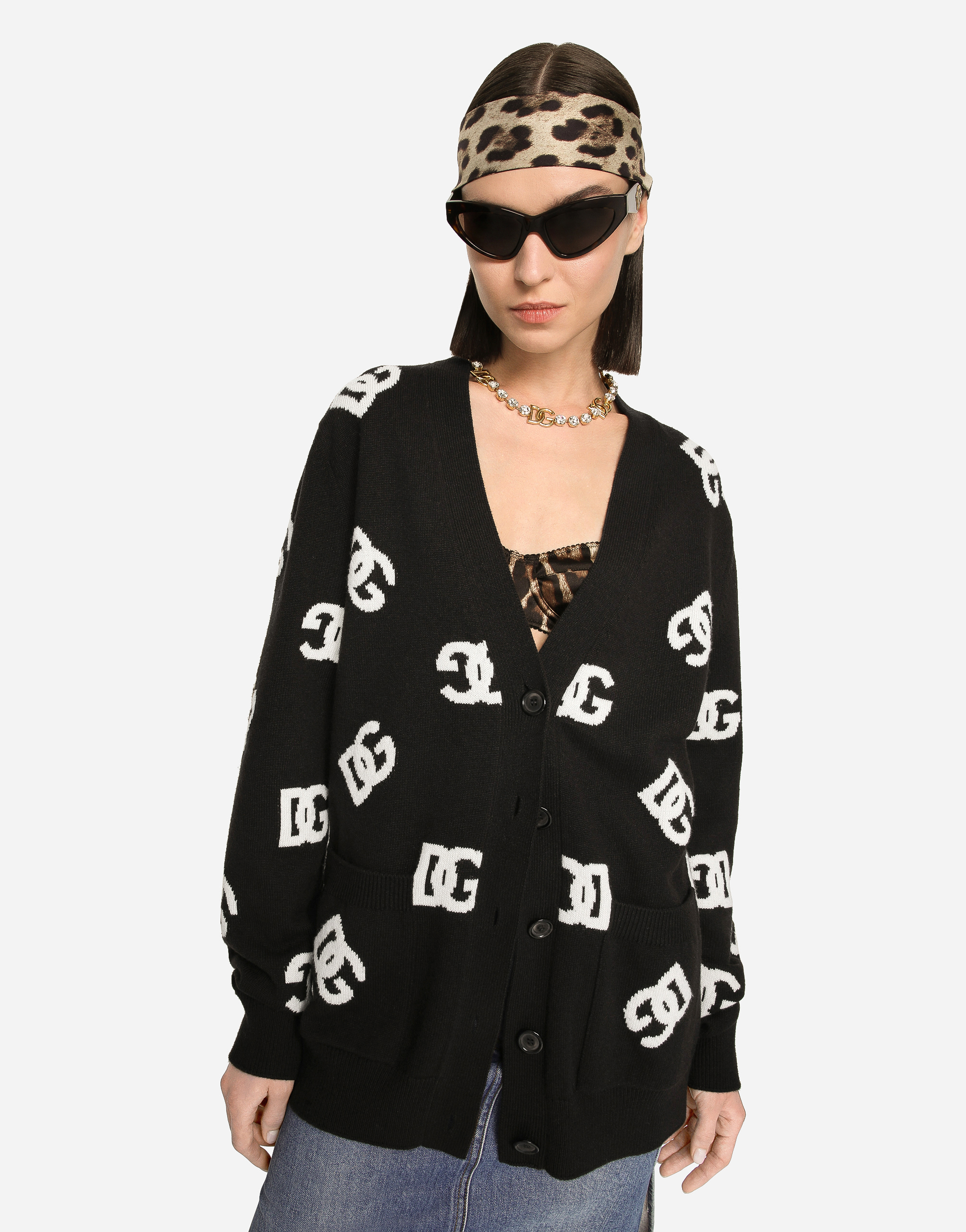 DOLCE & GABBANA WOOL CARDIGAN WITH DG INLAY