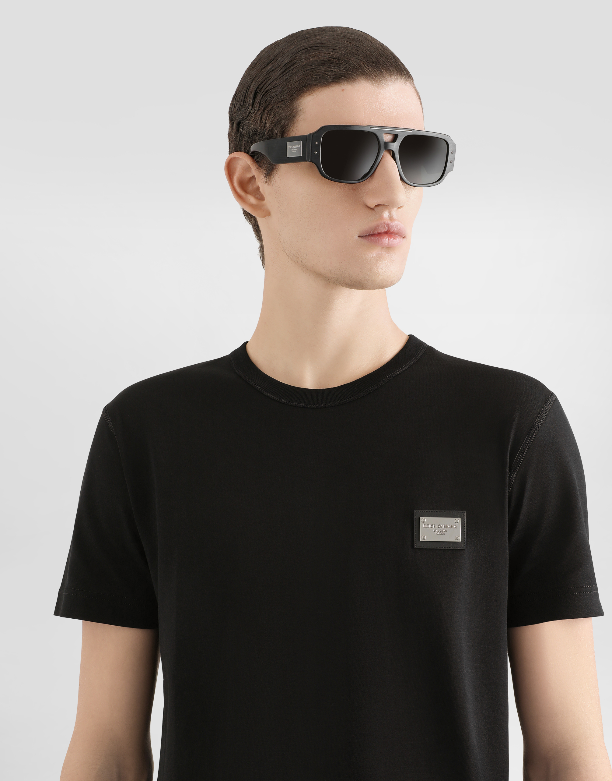 Dolce & Gabbana Silver Plaque Soft Cotton T-shirt In Black