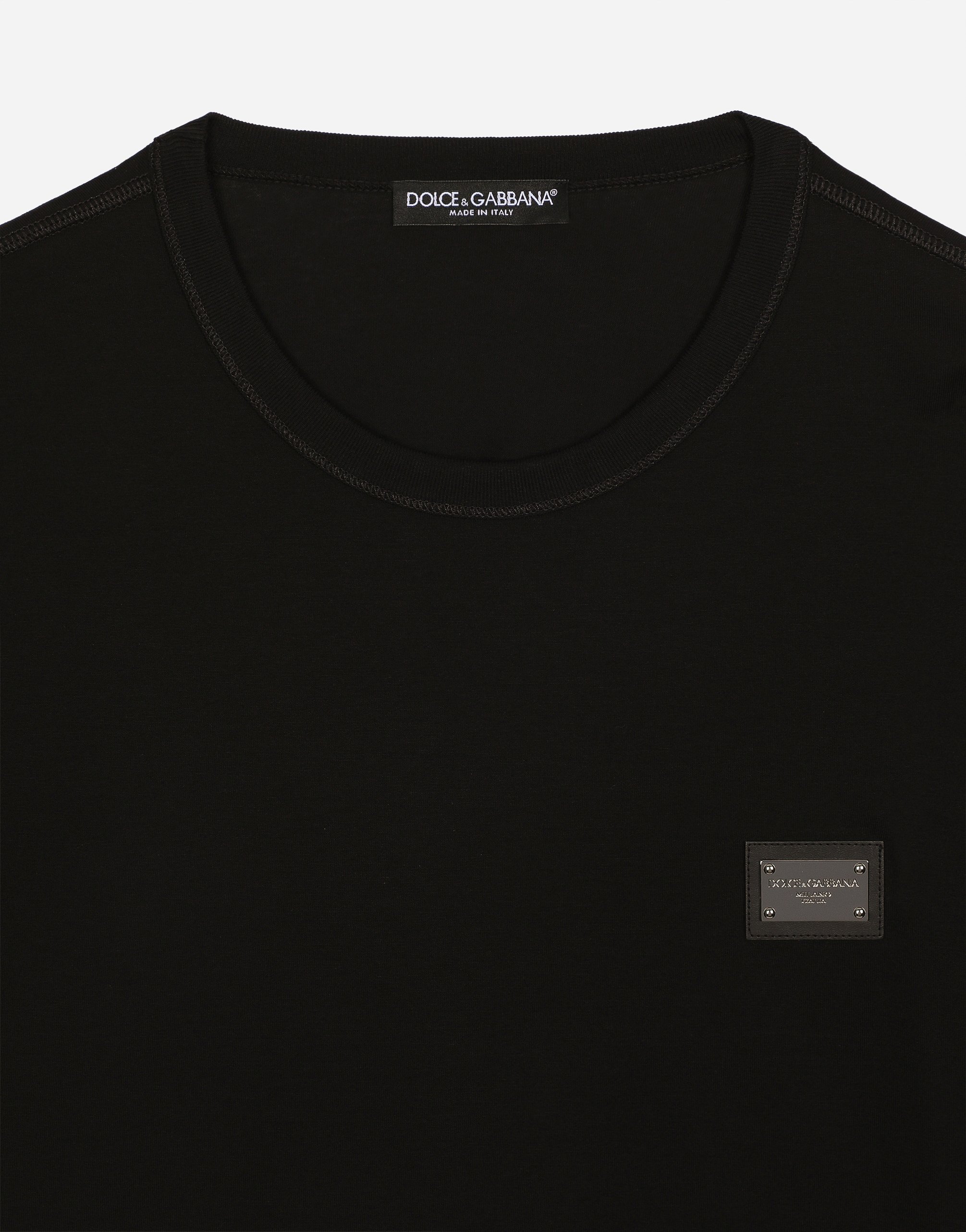 Shop Dolce & Gabbana Cotton T-shirt With Branded Tag In Black