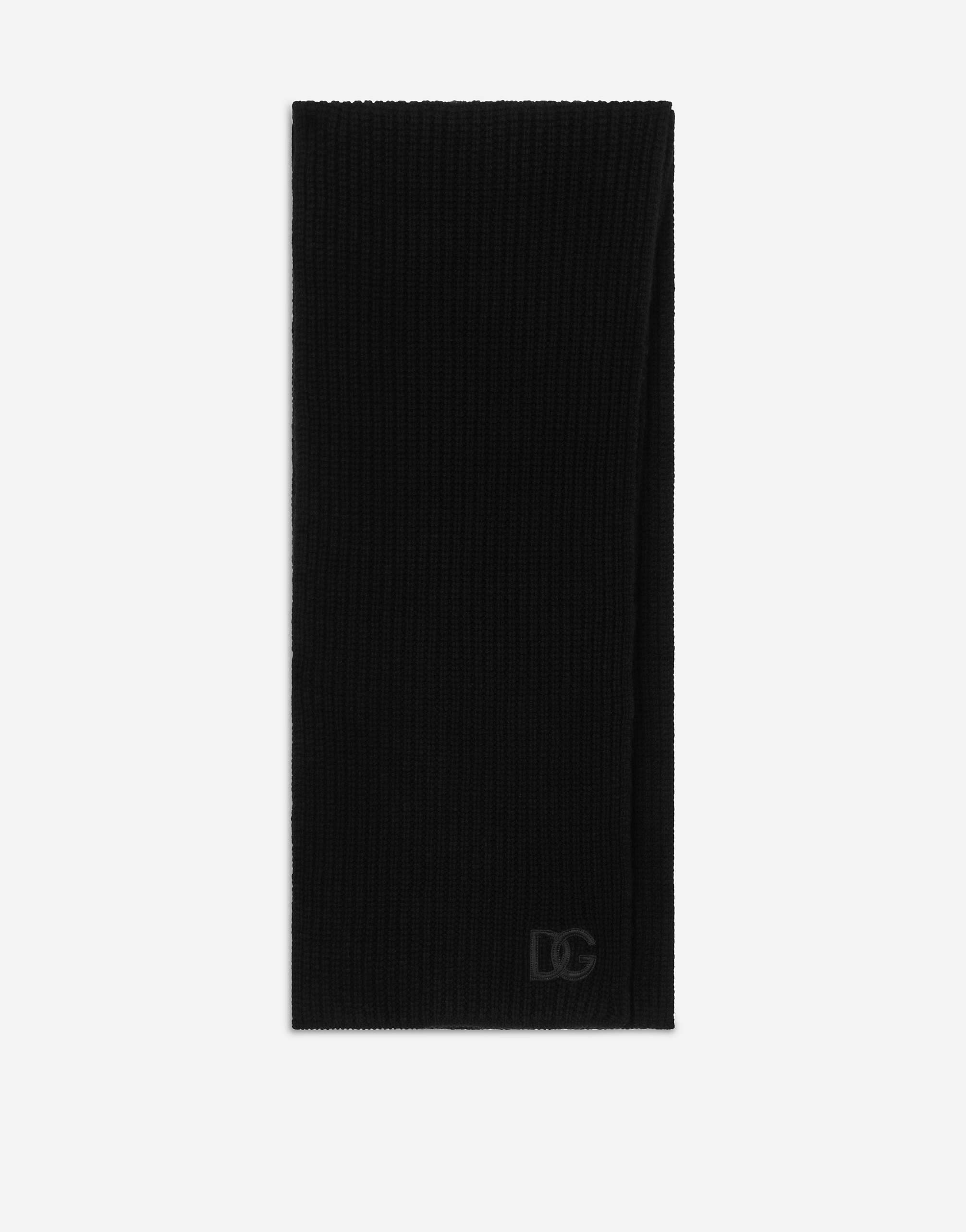 Dolce & Gabbana Ribbed Cashmere Scarf With Dg Logo - Man Scarves And Silks Black Onesize