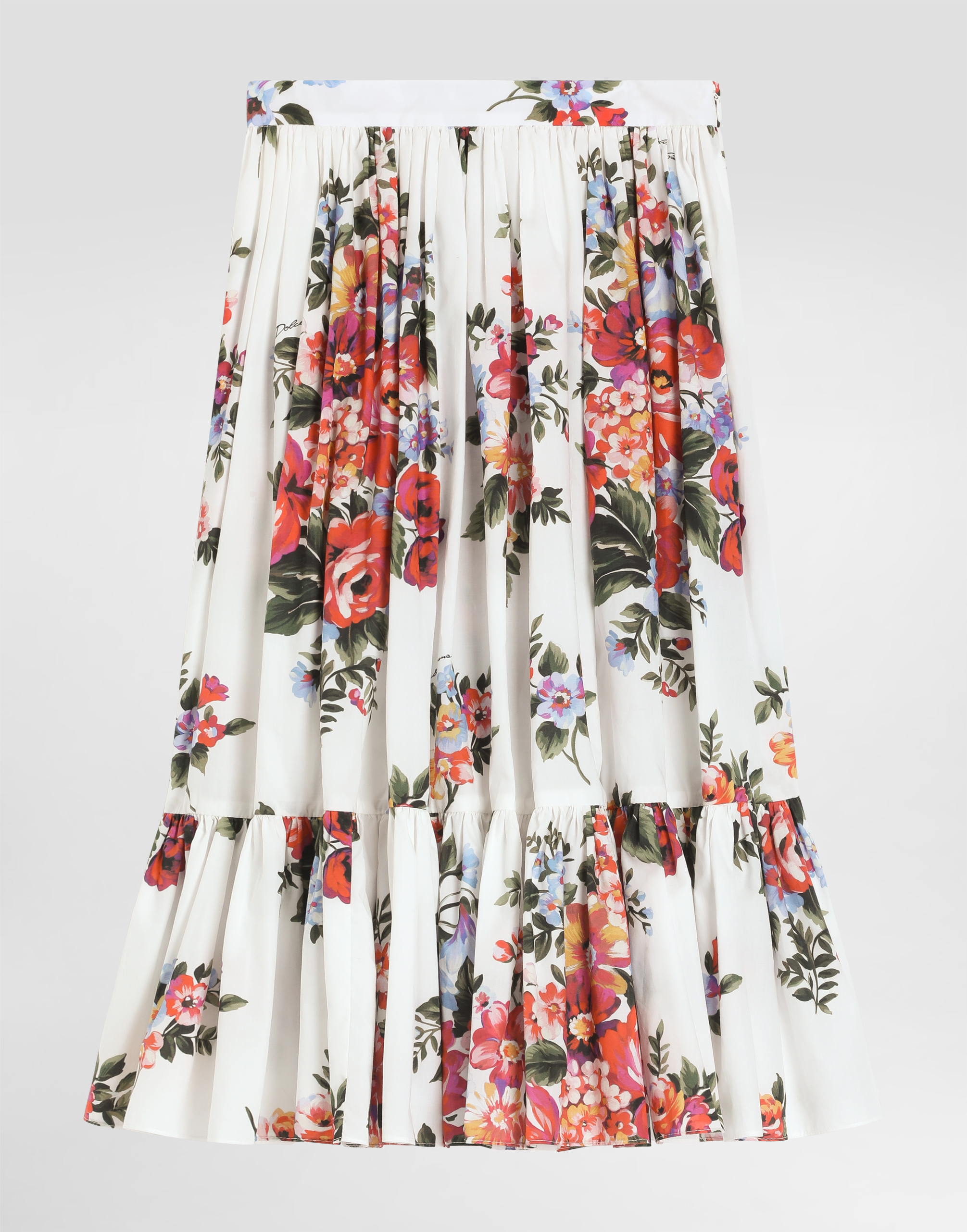マルチカラーのガールズ Flower bouquet-print poplin skirt