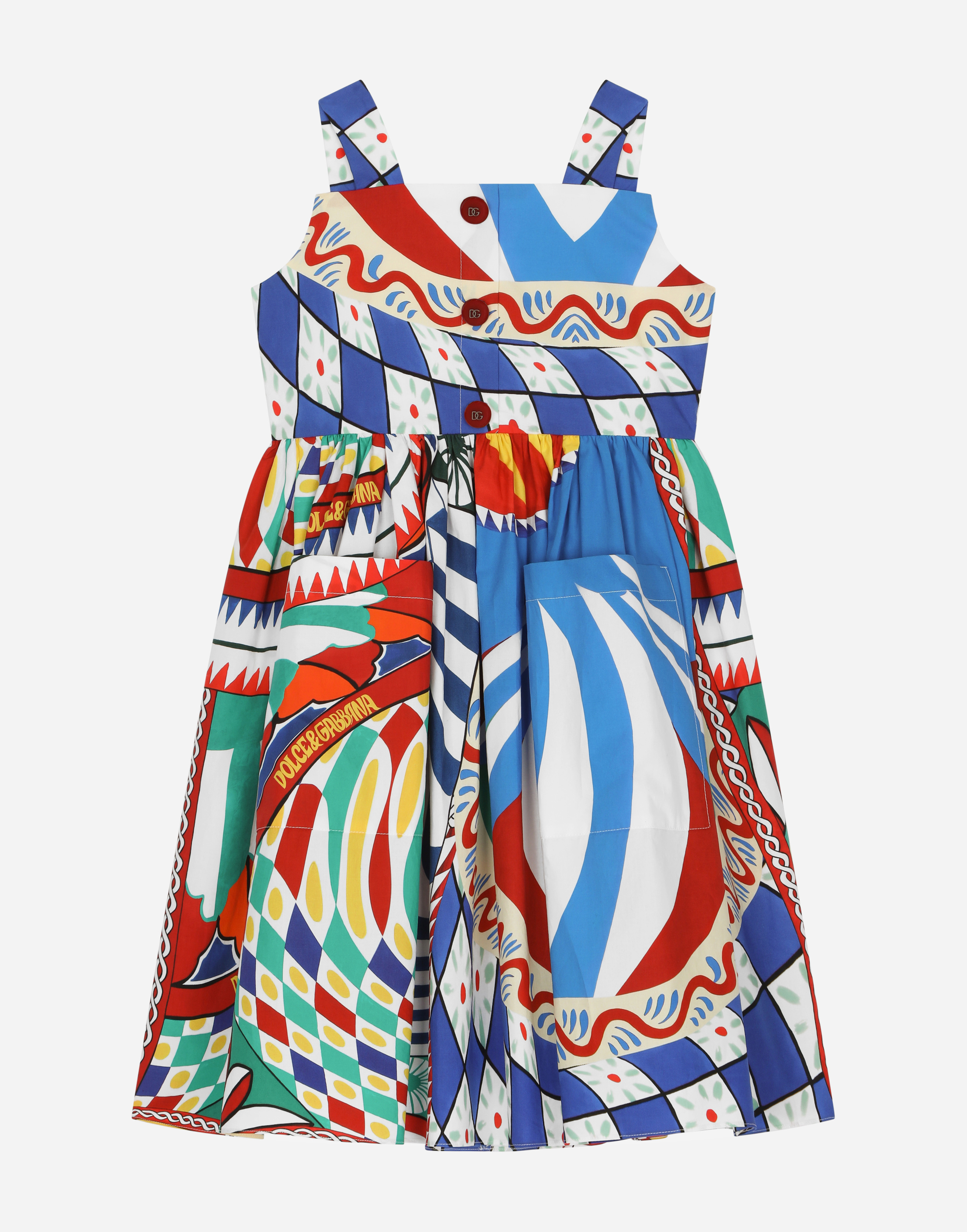 DOLCE & GABBANA CARRETTO-PRINT POPLIN DRESS WITH STRAPS