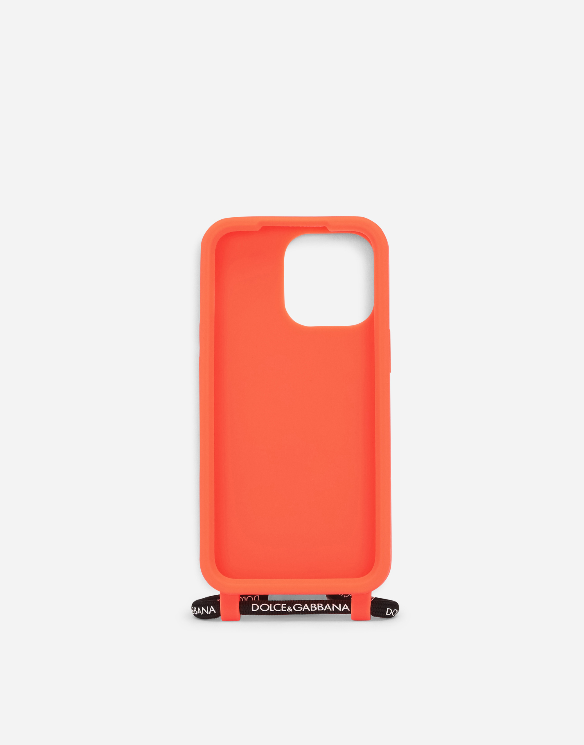 Shop Dolce & Gabbana Rubber Iphone 13 Pro Cover With Embossed Logo In Orange