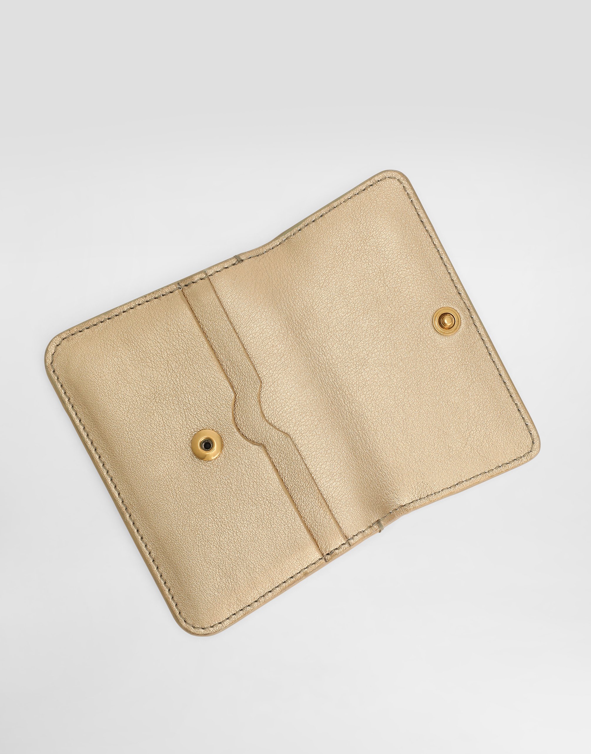 Dolce & Gabbana Laminated Calfskin Card Holder In Gold