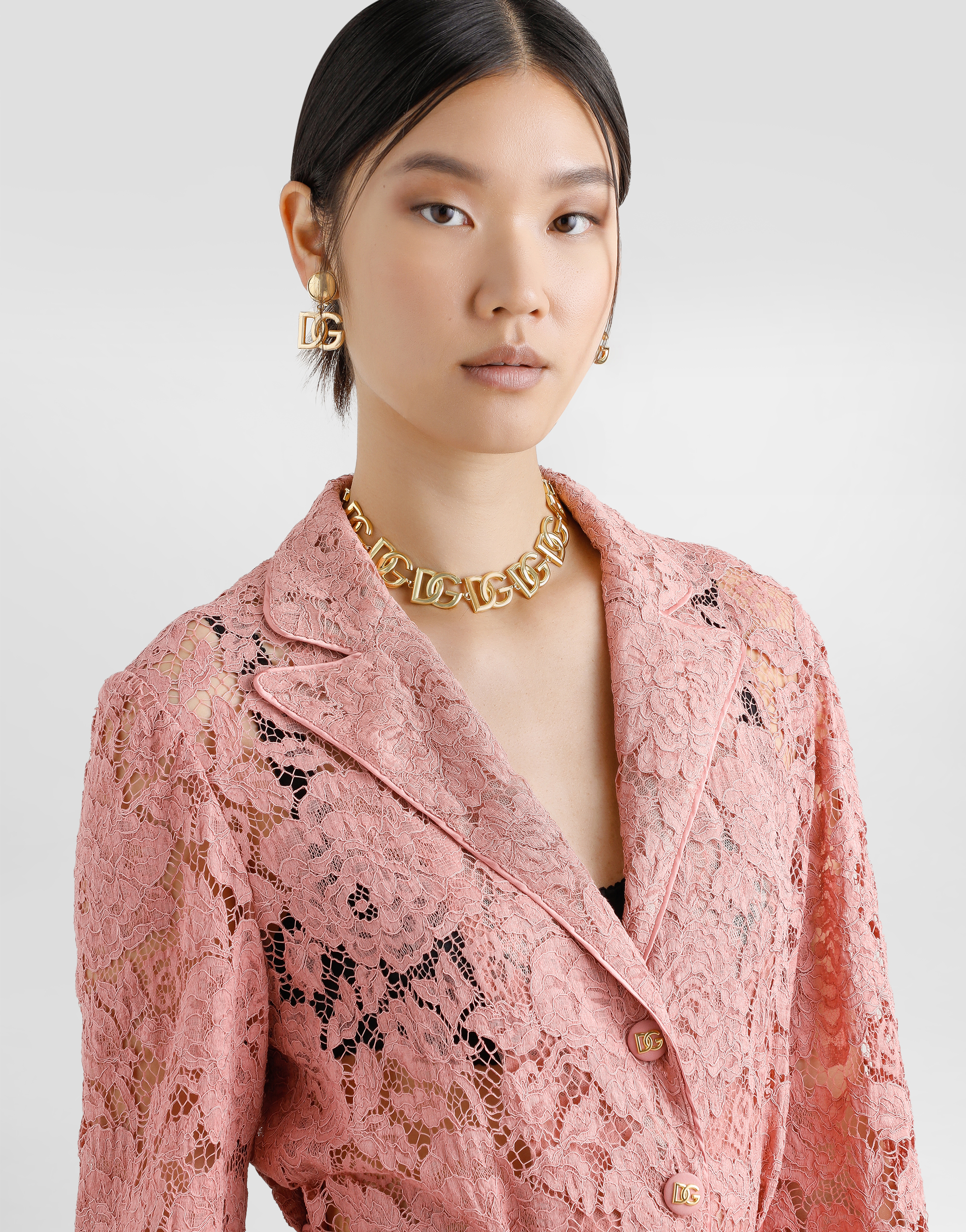Dolce & Gabbana Floral Cordonetto Lace Pajama Shirt With Dg Logo