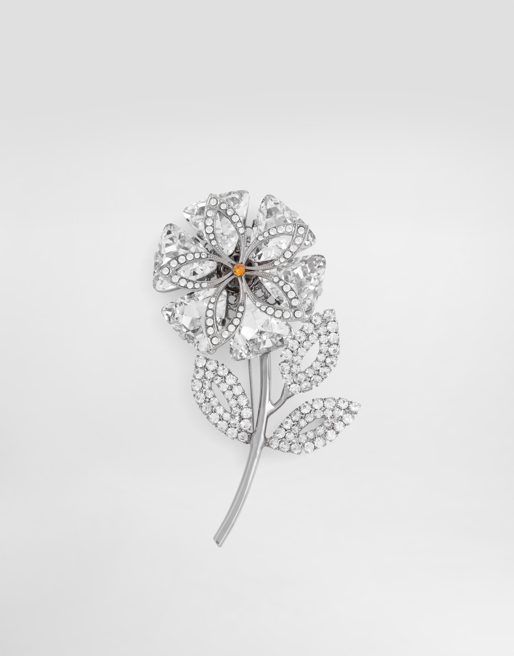 Dolce & Gabbana Maxi Flower Brooch With Rhinestones In Metallic
